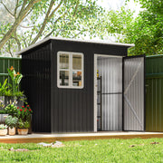 7' x 4' Galvanized Steel Outdoor Storage Shed - Dark Grey-Patio & Garden > Lawn & Garden > Sheds-DECOROLALA