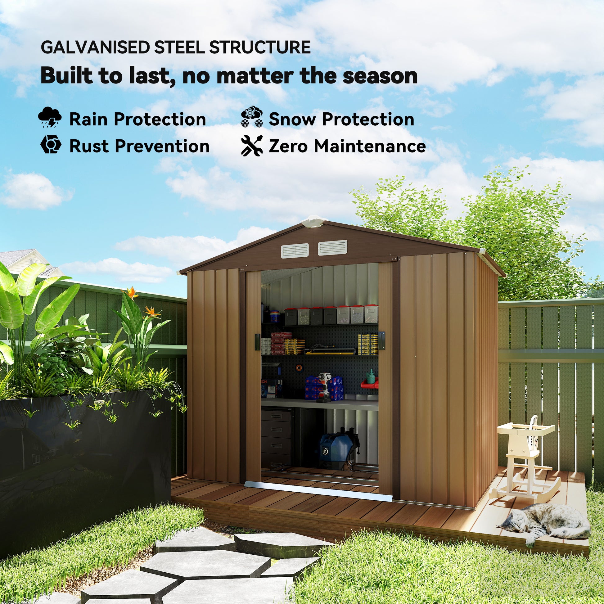 7' x 4' Garden Storage Shed - Yellow Metal Tool House-ShedsPatio & Garden > Lawn & Garden >-DECOROLALA