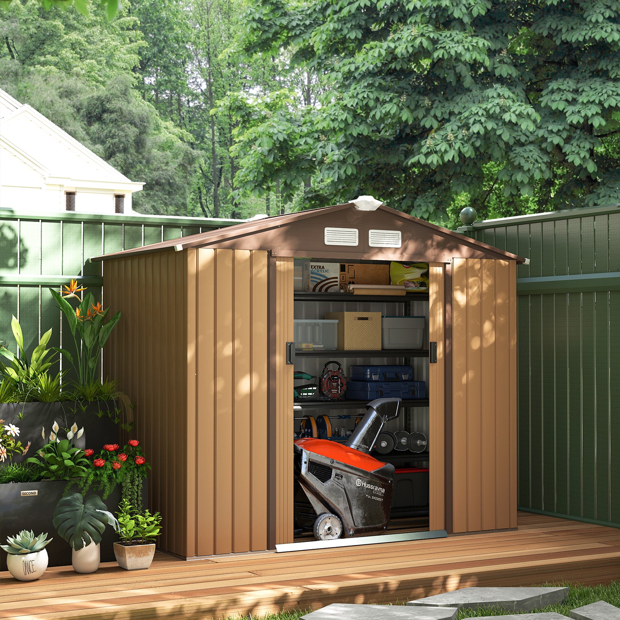 7' x 4' Garden Storage Shed - Yellow Metal Tool House-ShedsPatio & Garden > Lawn & Garden >-DECOROLALA