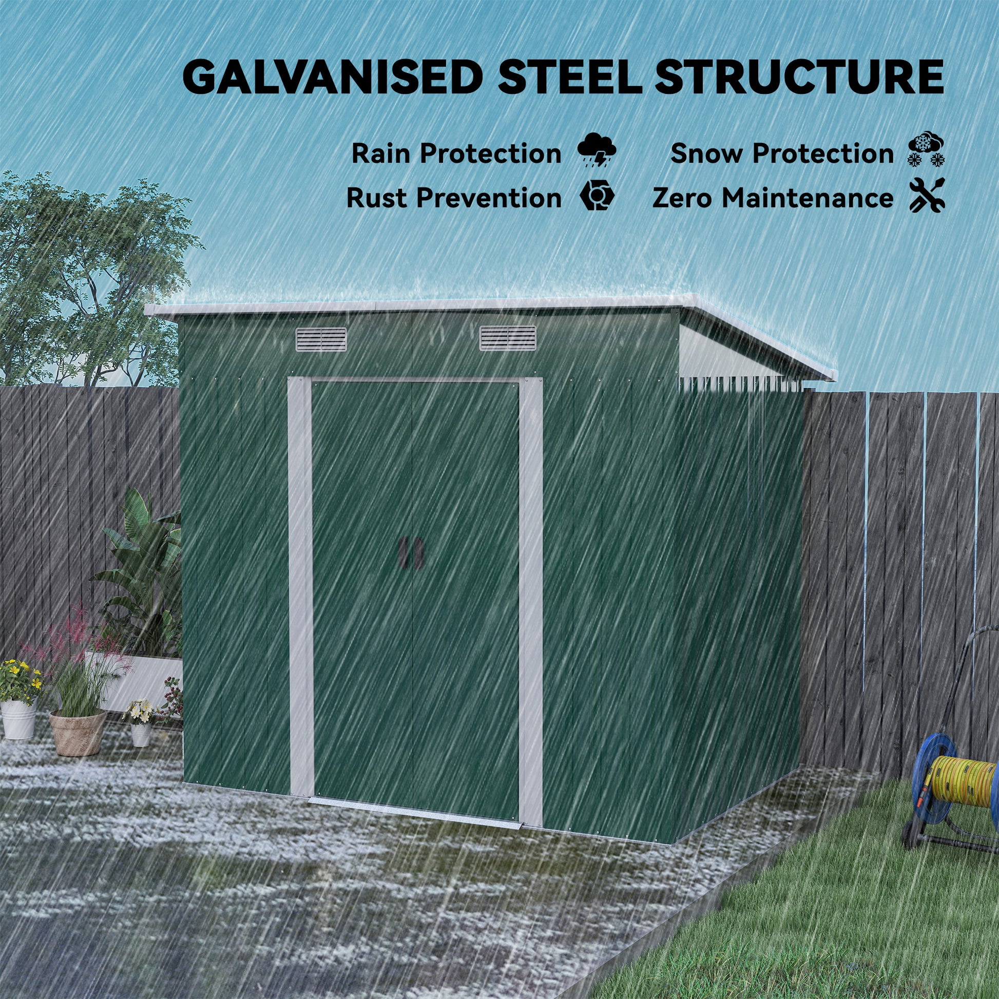 7' x 4' Metal Garden Storage Shed - Lockable Steel Unit, Green-Patio & Garden > Lawn & Garden > Sheds-DECOROLALA