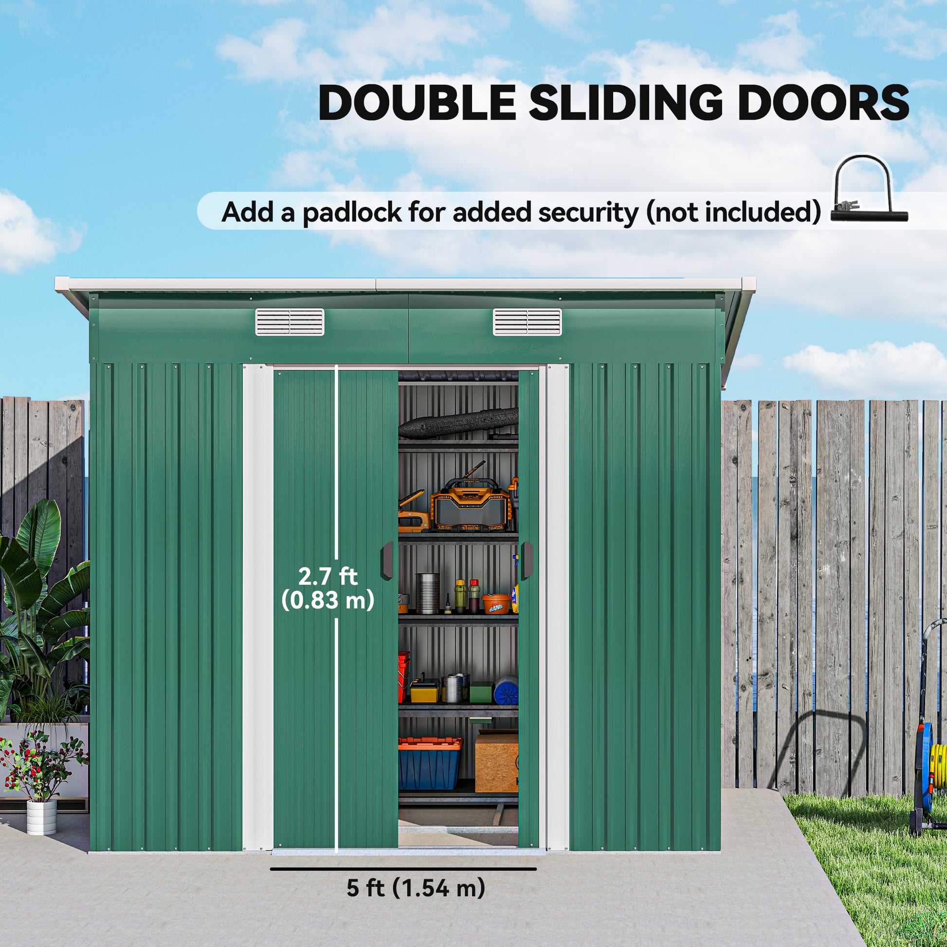 7' x 4' Metal Garden Storage Shed - Lockable Steel Unit, Green-Patio & Garden > Lawn & Garden > Sheds-DECOROLALA
