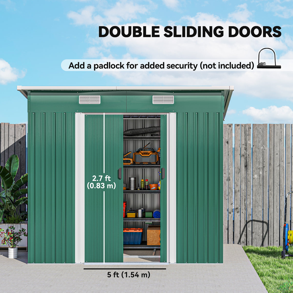 7' x 4' Metal Garden Storage Shed - Lockable Steel Unit, Green-Patio & Garden > Lawn & Garden > Sheds-DECOROLALA