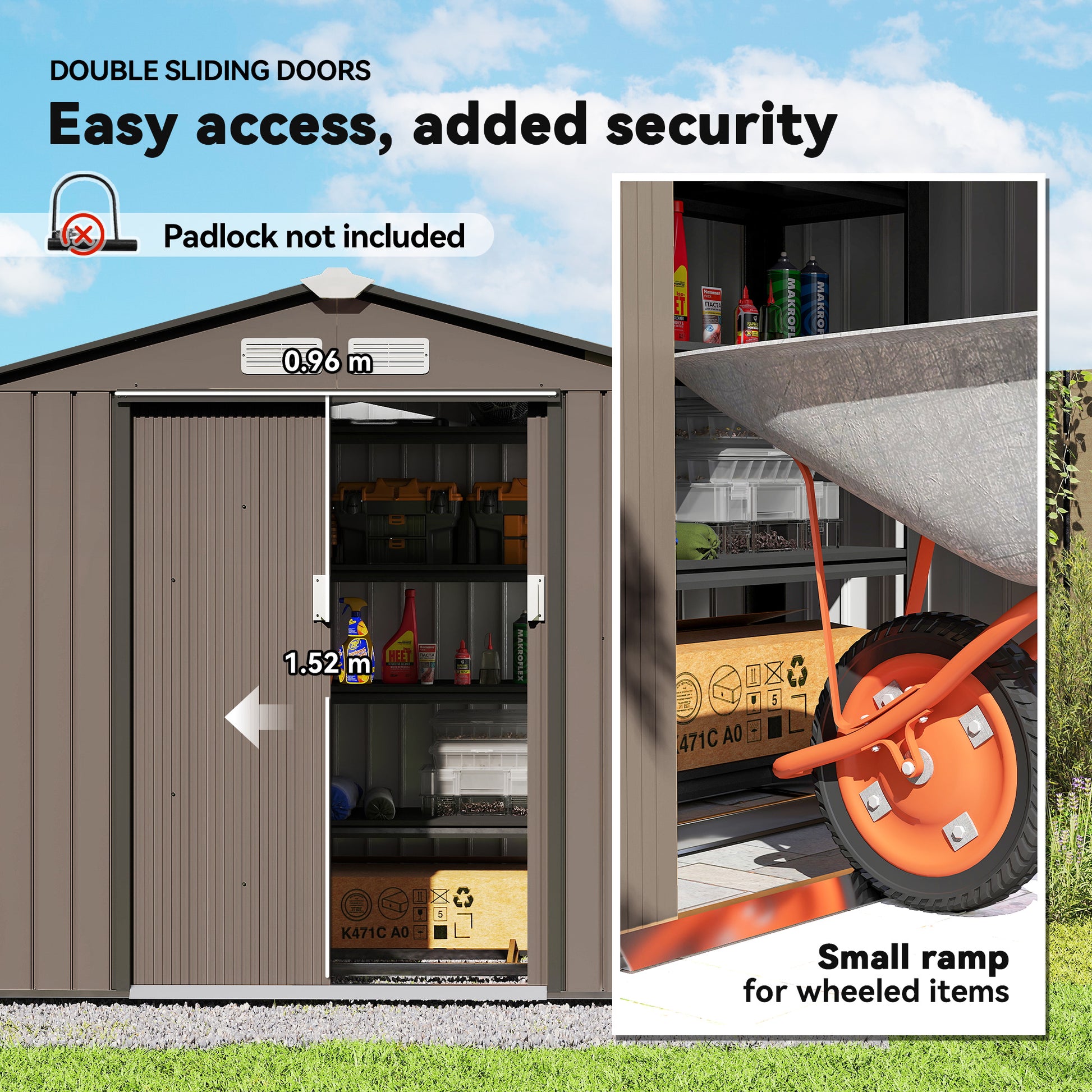 7' x 4' Metal Garden Storage Shed with Foundation - Brown-Patio & Garden > Lawn & Garden > Sheds-DECOROLALA
