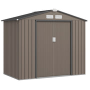 7' x 4' Metal Garden Storage Shed with Foundation - Brown-Patio & Garden > Lawn & Garden > Sheds-DECOROLALA