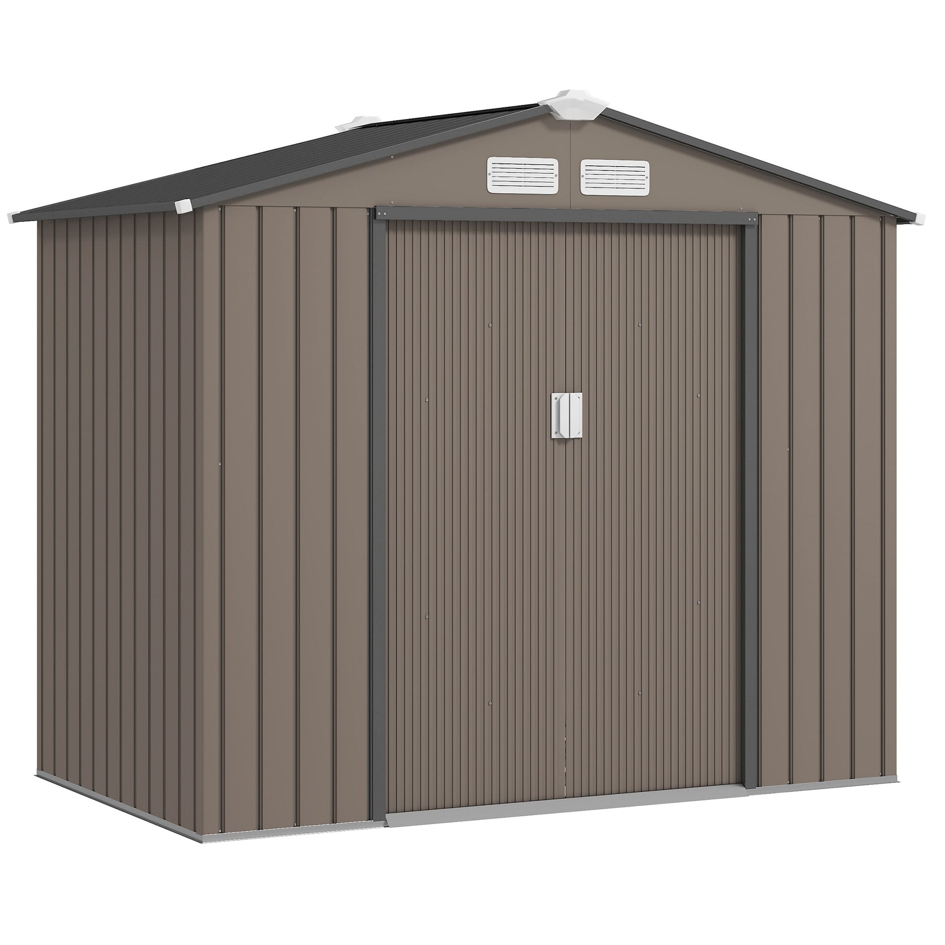 7' x 4' Metal Garden Storage Shed with Foundation - Brown-Patio & Garden > Lawn & Garden > Sheds-DECOROLALA