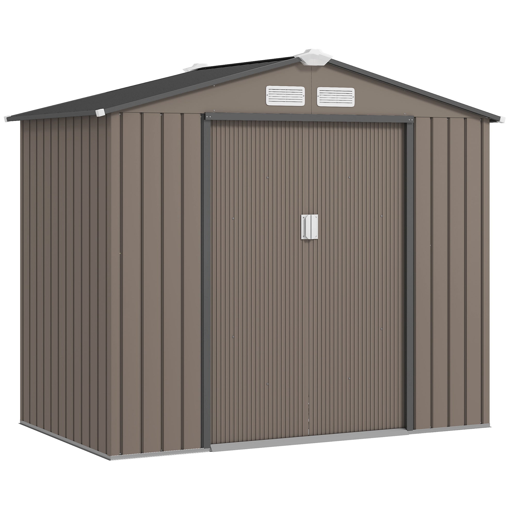 7' x 4' Metal Garden Storage Shed with Foundation - Brown-Patio & Garden > Lawn & Garden > Sheds-DECOROLALA