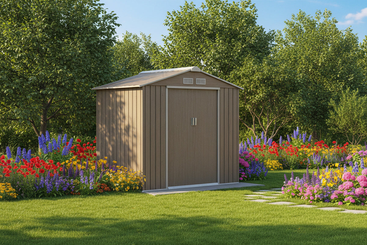 7' x 4' Metal Garden Storage Shed with Foundation - Brown-Patio & Garden > Lawn & Garden > Sheds-DECOROLALA