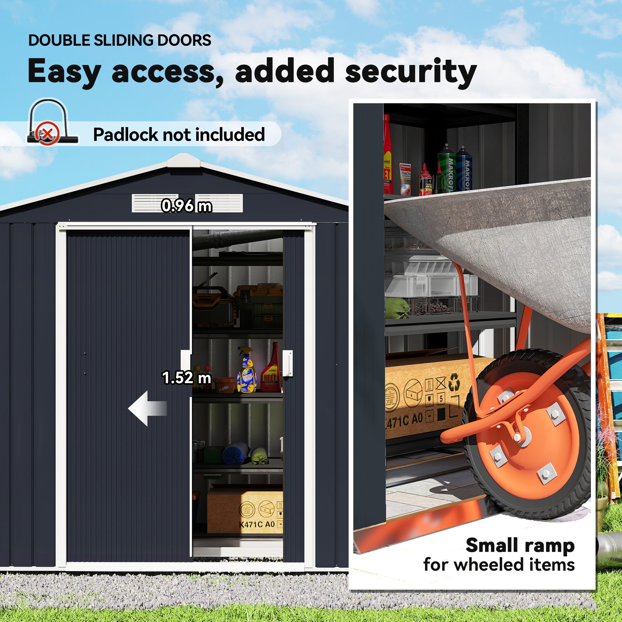 7' x 4' Metal Garden Storage Shed with Foundation Dark Grey-Patio & Garden > Lawn & Garden > Sheds-DECOROLALA