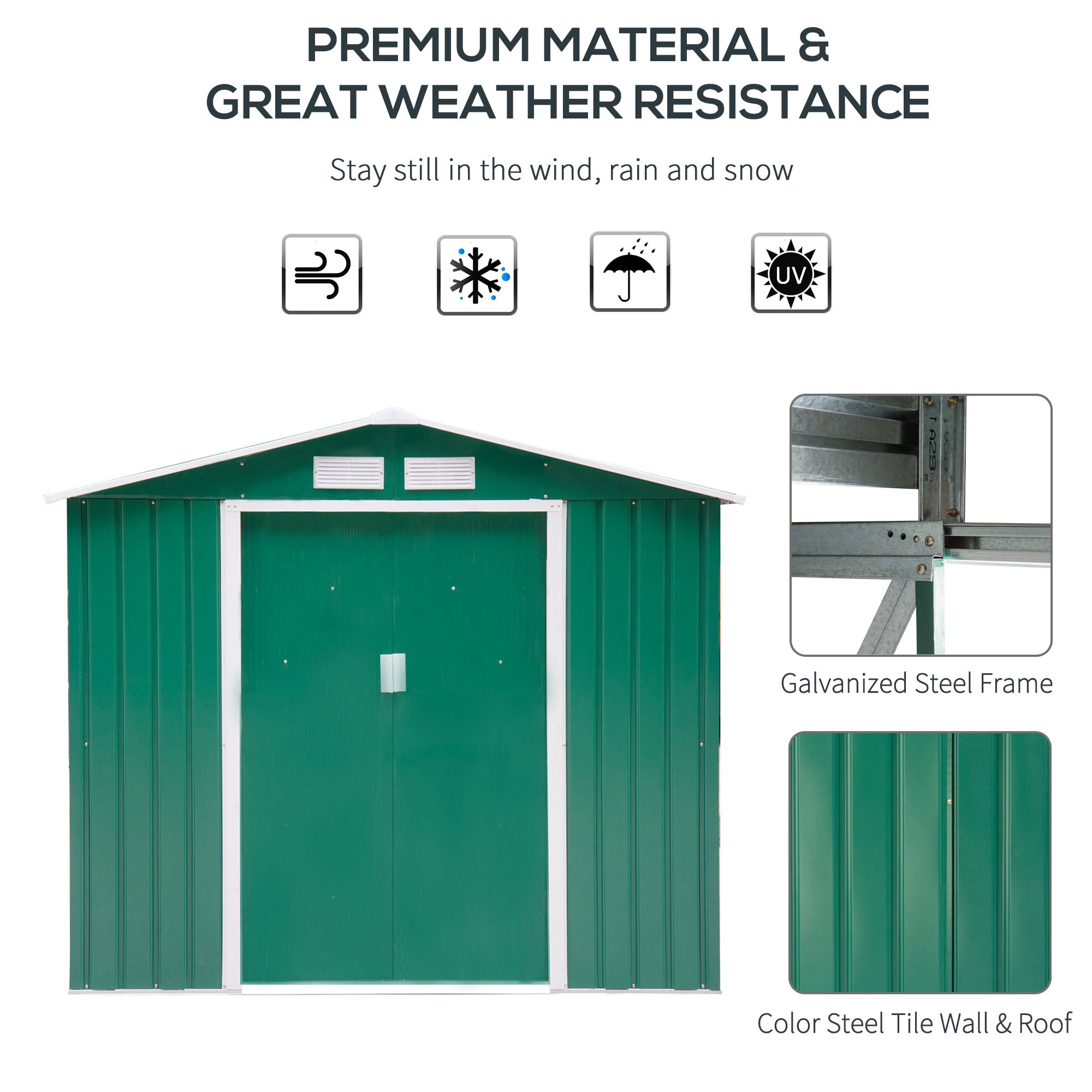 7' x 4' Metal Garden Storage Shed with Foundation - Green-Patio & Garden > Lawn & Garden > Sheds-DECOROLALA