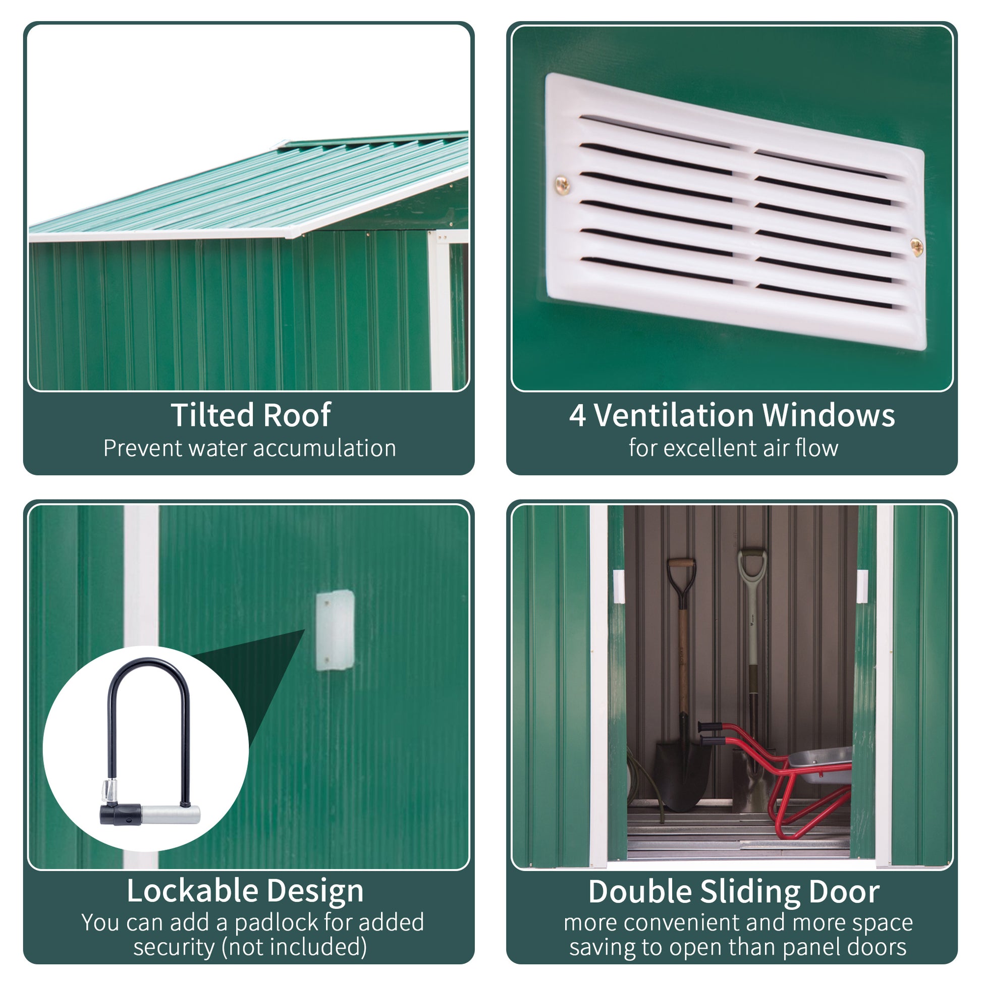 7' x 4' Metal Garden Storage Shed with Foundation - Green-Patio & Garden > Lawn & Garden > Sheds-DECOROLALA