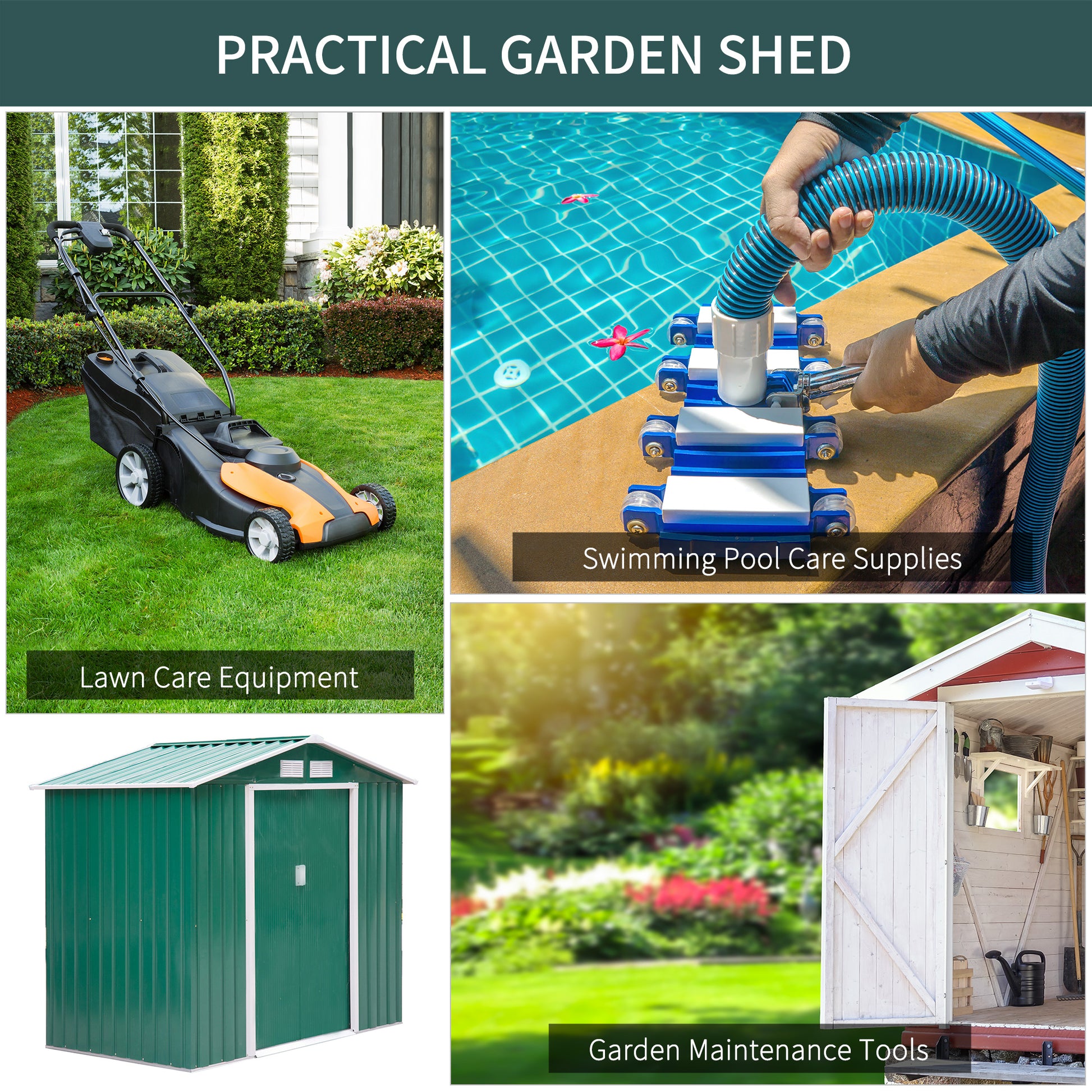 7' x 4' Metal Garden Storage Shed with Foundation - Green-Patio & Garden > Lawn & Garden > Sheds-DECOROLALA
