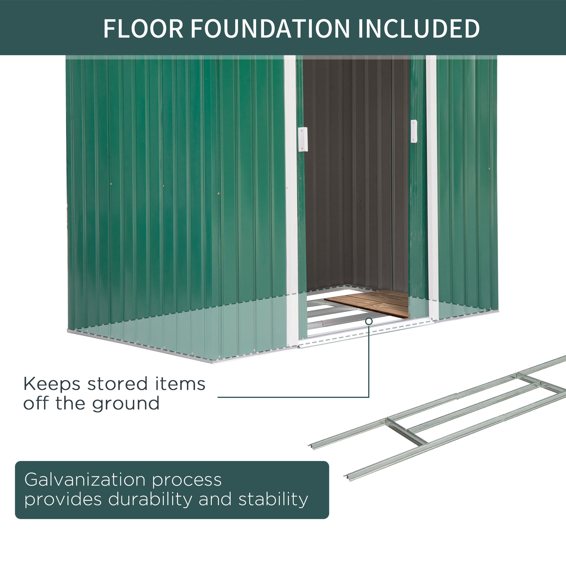 7' x 4' Metal Garden Storage Shed with Foundation - Green-Patio & Garden > Lawn & Garden > Sheds-DECOROLALA