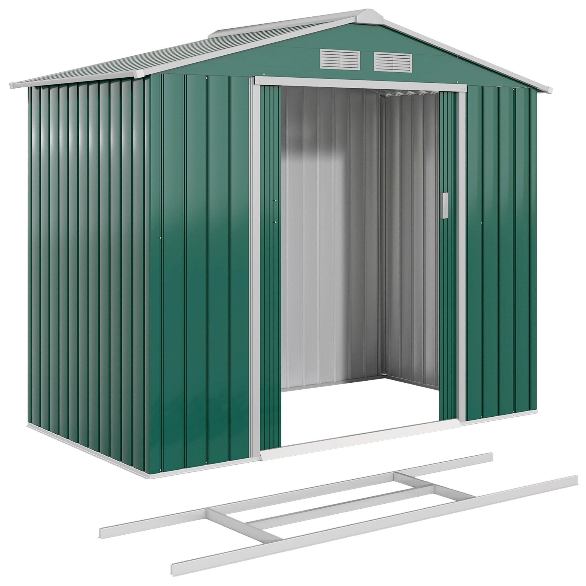 7' x 4' Metal Garden Storage Shed with Foundation - Green-Patio & Garden > Lawn & Garden > Sheds-DECOROLALA