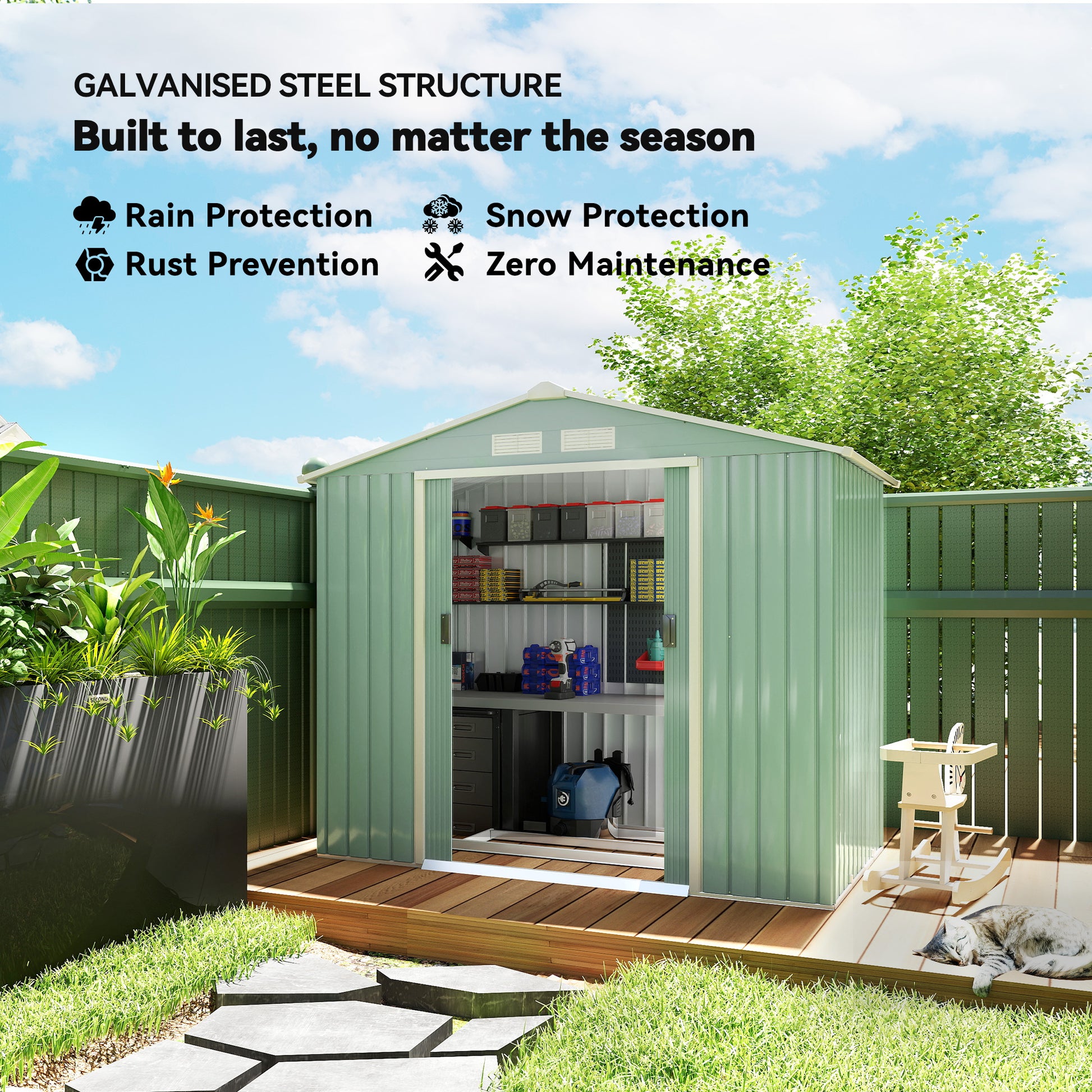 7' x 4' Metal Garden Storage Shed with Foundation Light Green-Patio & Garden > Lawn & Garden > Sheds-DECOROLALA
