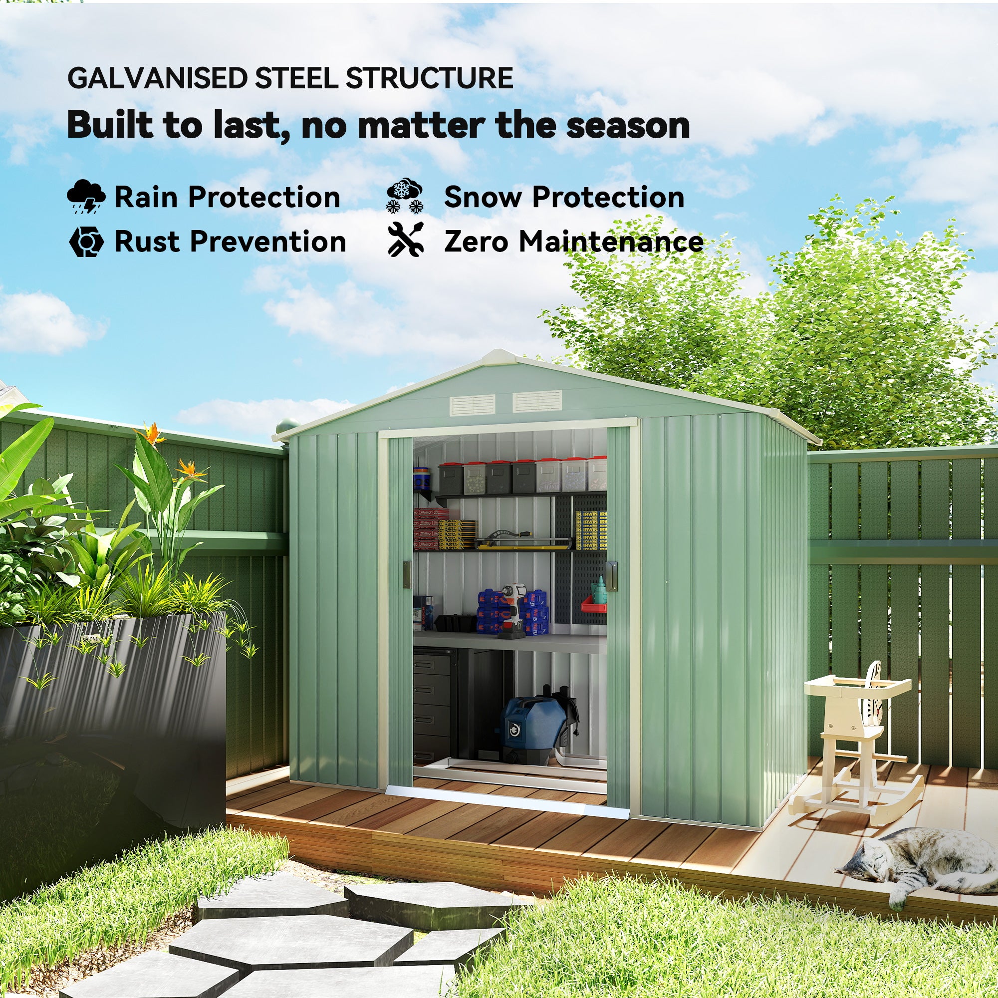 7' x 4' Metal Garden Storage Shed with Foundation Light Green-Patio & Garden > Lawn & Garden > Sheds-DECOROLALA