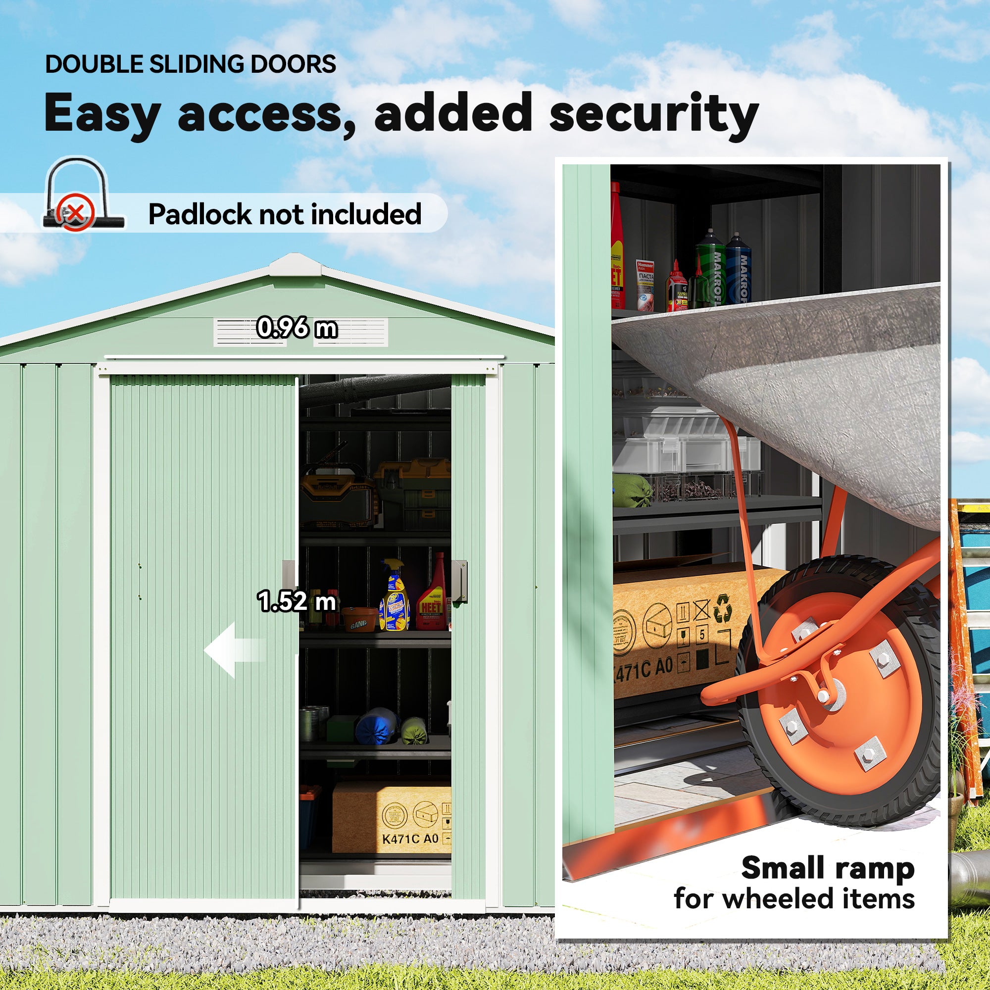 7' x 4' Metal Garden Storage Shed with Foundation Light Green-Patio & Garden > Lawn & Garden > Sheds-DECOROLALA