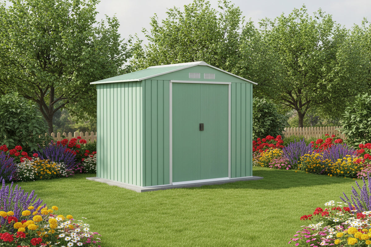7' x 4' Metal Garden Storage Shed with Foundation Light Green-Patio & Garden > Lawn & Garden > Sheds-DECOROLALA