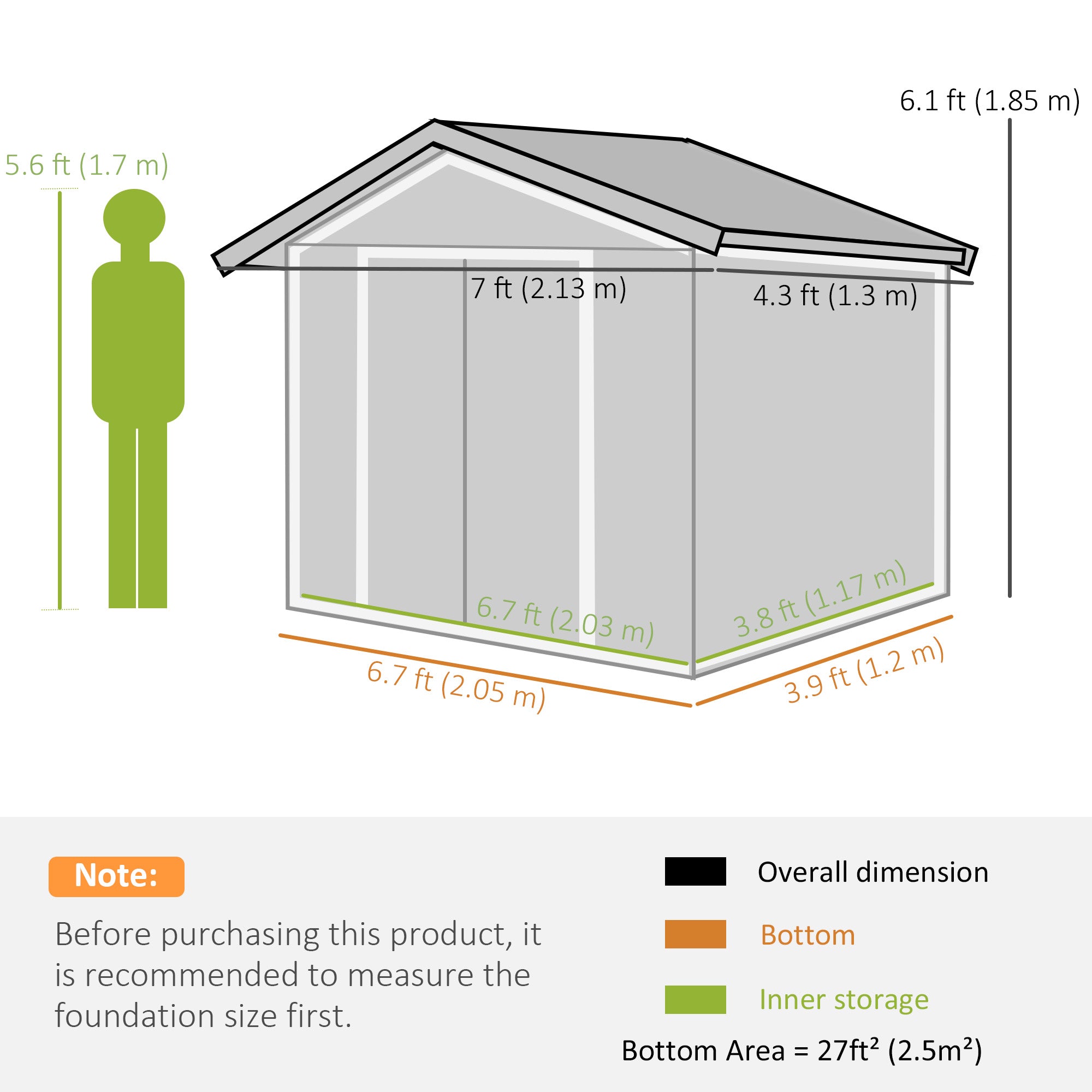 7' x 4' Metal Garden Tool Shed with Foundation Kit Silver-Patio & Garden > Lawn & Garden > Sheds-DECOROLALA