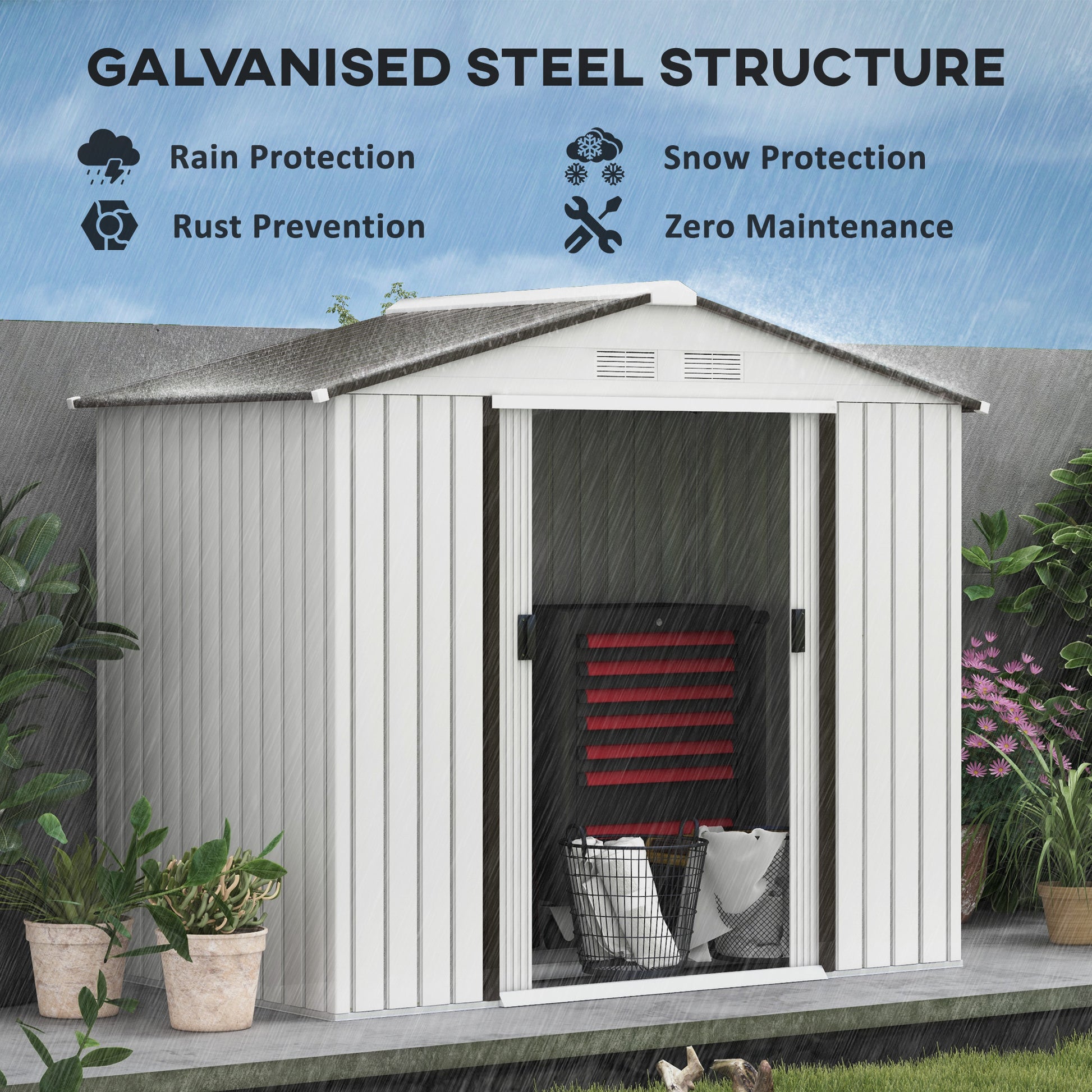 7' x 4' Metal Garden Tool Shed with Foundation Kit Silver-Patio & Garden > Lawn & Garden > Sheds-DECOROLALA