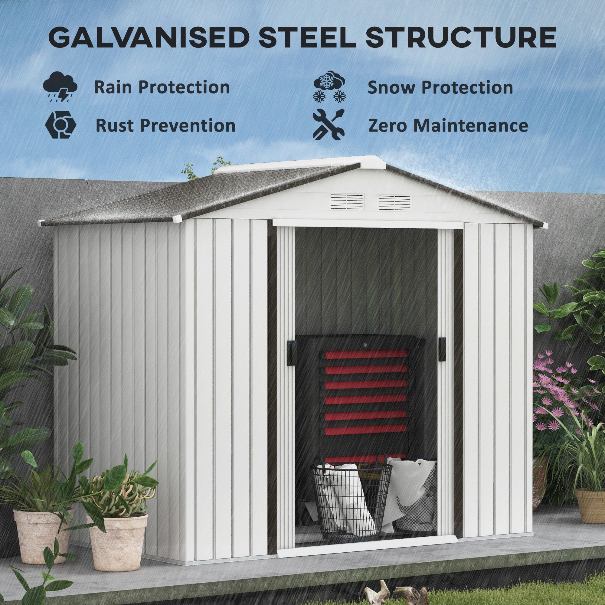 7' x 4' Metal Garden Tool Shed with Foundation Kit Silver-Patio & Garden > Lawn & Garden > Sheds-DECOROLALA