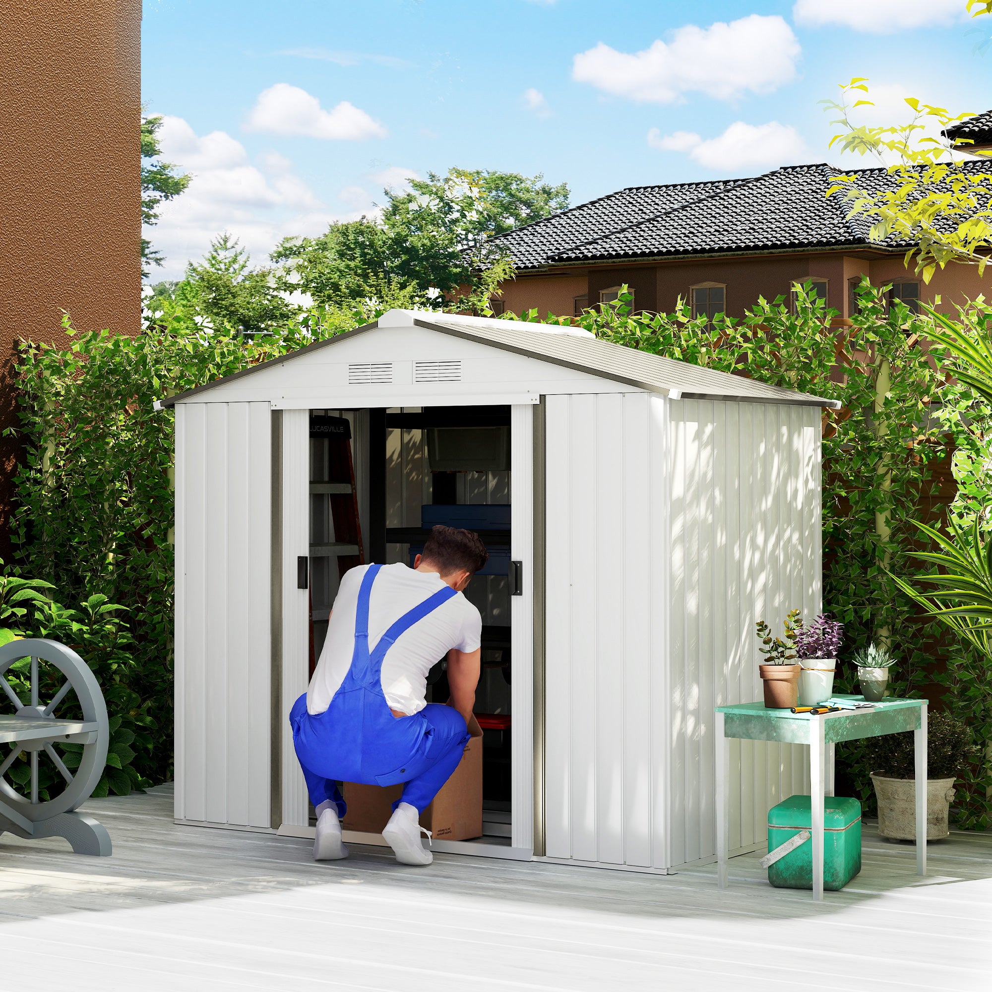 7' x 4' Metal Garden Tool Shed with Foundation Kit Silver-Patio & Garden > Lawn & Garden > Sheds-DECOROLALA