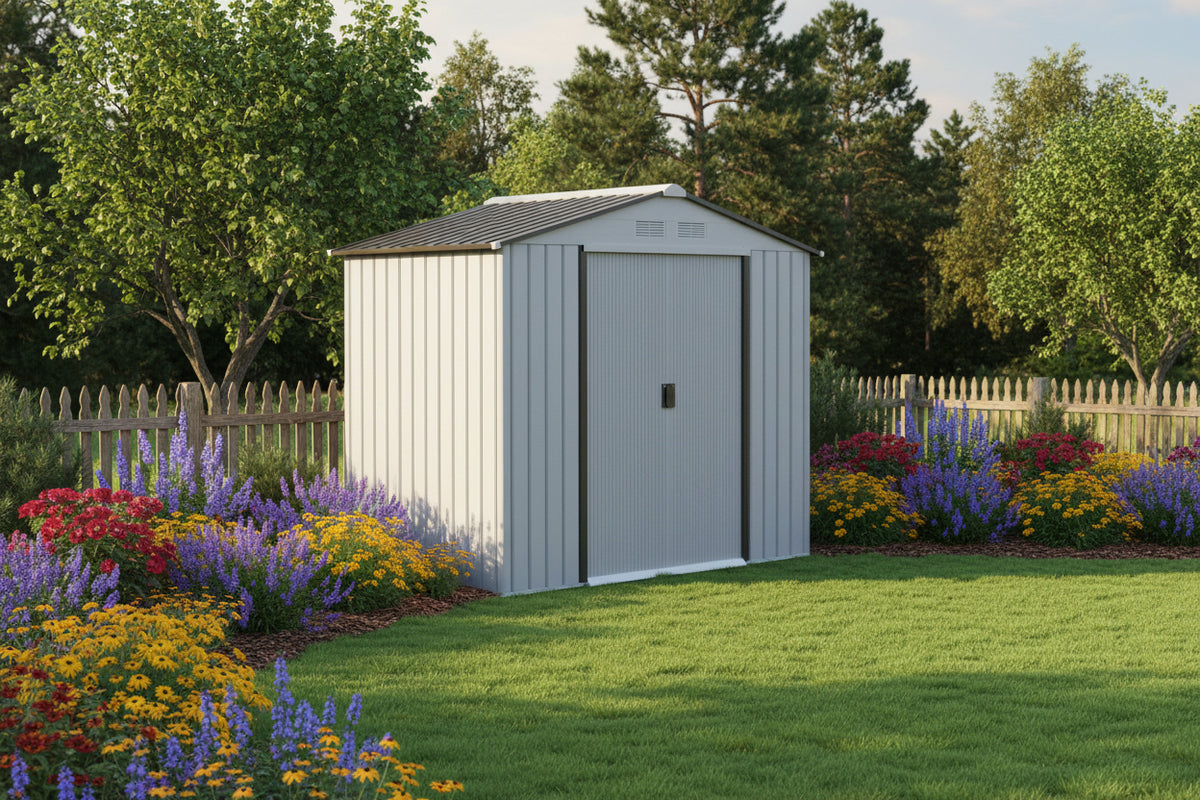 7' x 4' Metal Garden Tool Shed with Foundation Kit Silver-Patio & Garden > Lawn & Garden > Sheds-DECOROLALA