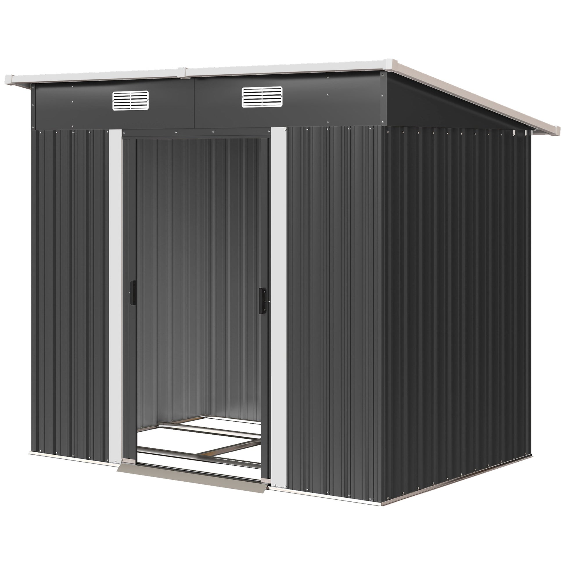 7' x 4' Metal Patio Storage Shed - Black Galvanized Steel Tool Unit-Patio & Garden > Lawn & Garden > Sheds-DECOROLALA