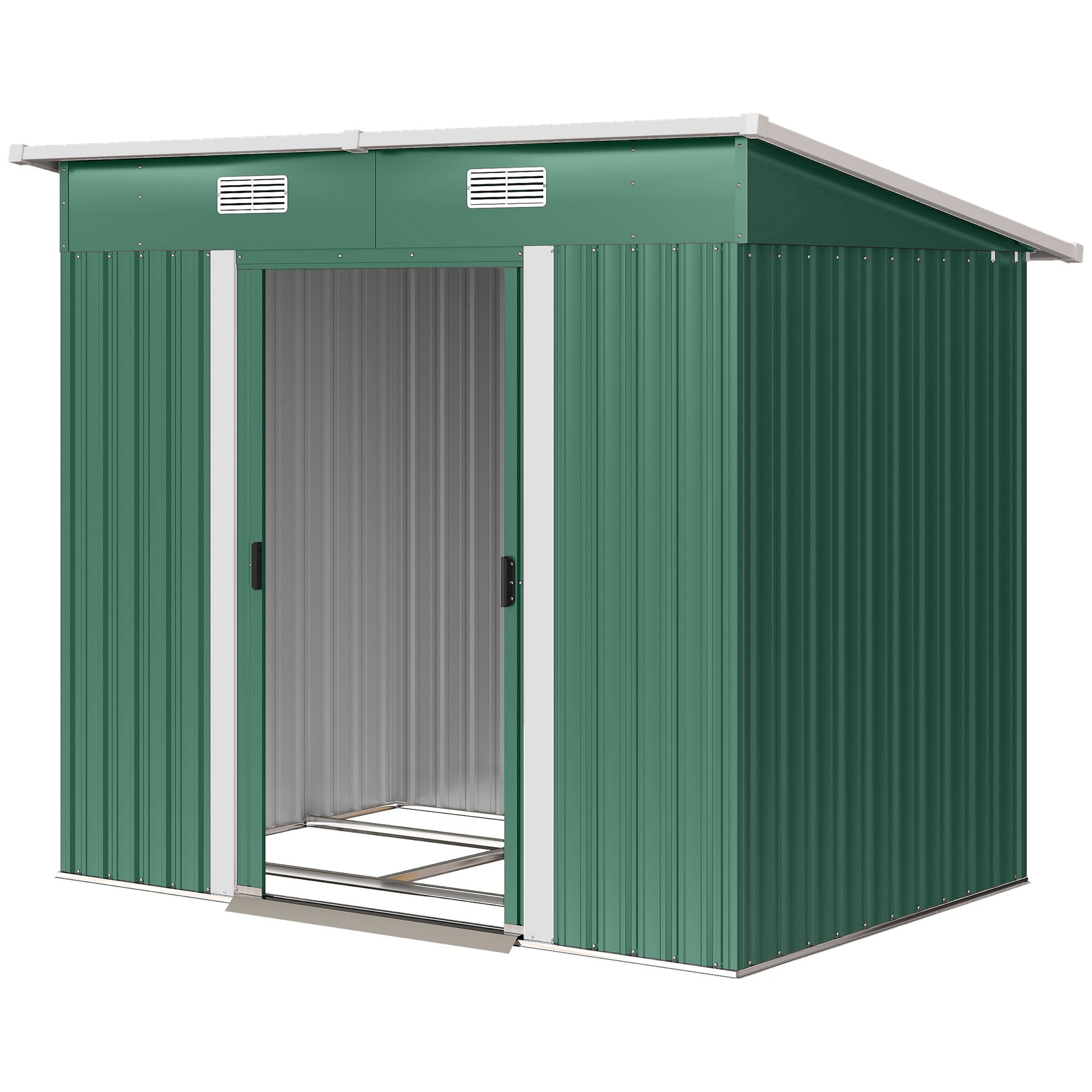 7' x 4' Metal Patio Storage Shed - Lockable Galvanized Steel, Green-Patio & Garden > Lawn & Garden > Sheds-DECOROLALA