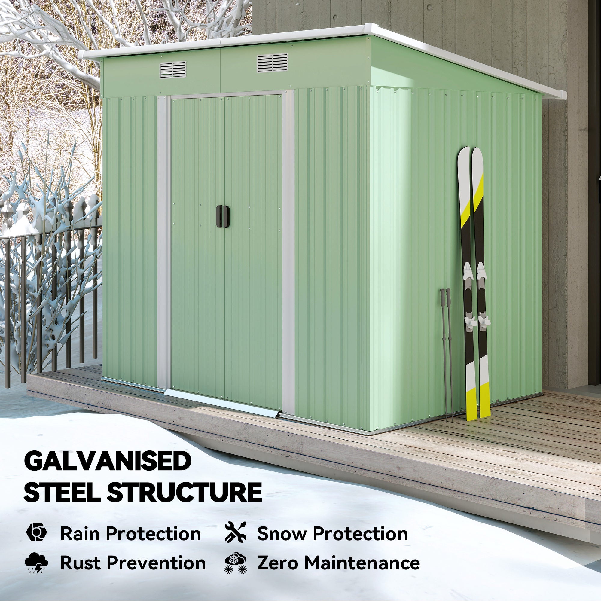 7' x 4' Metal Patio Storage Shed - Lockable Light Green Steel Unit-Patio & Garden > Lawn & Garden > Sheds-DECOROLALA