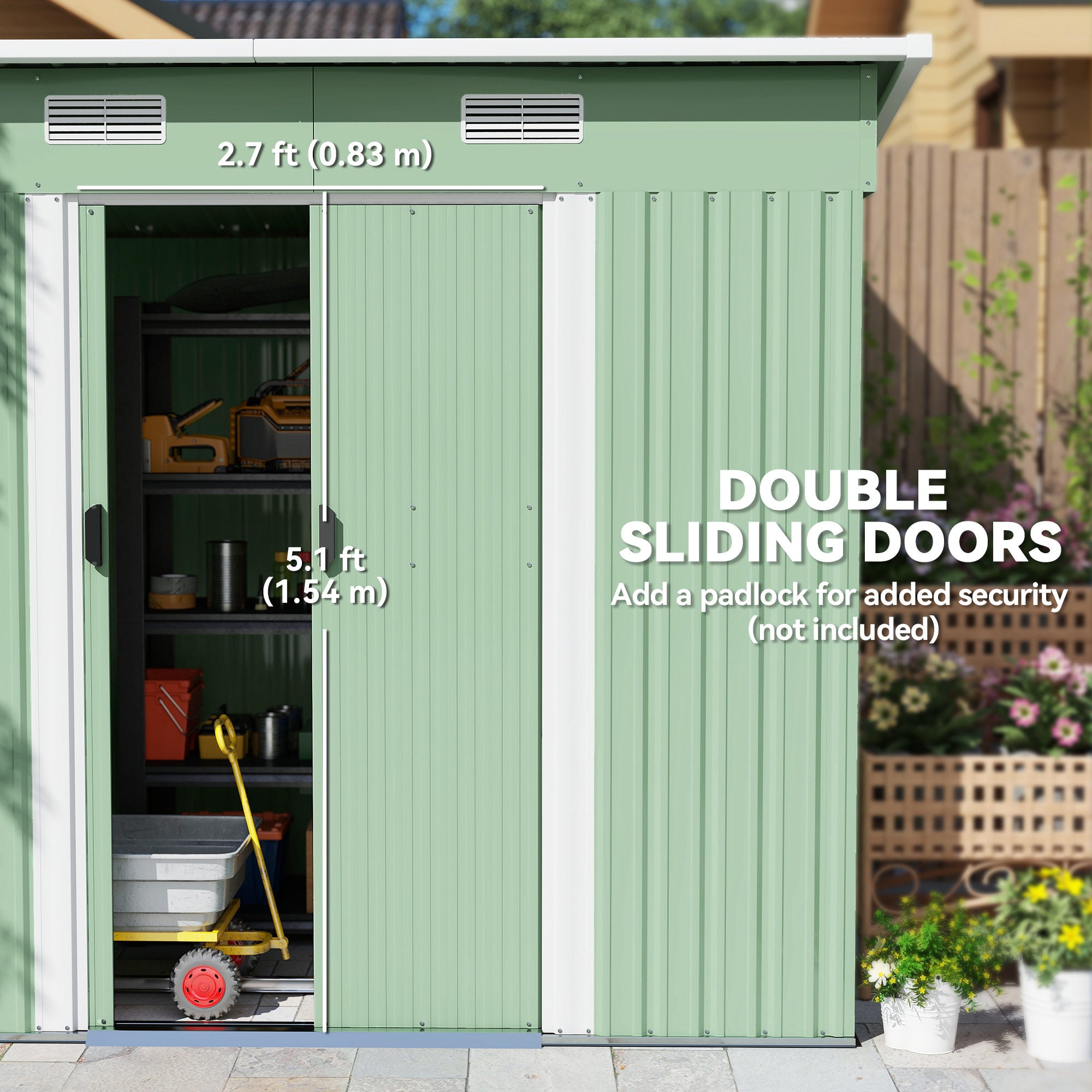 7' x 4' Metal Patio Storage Shed - Lockable Light Green Steel Unit-Patio & Garden > Lawn & Garden > Sheds-DECOROLALA