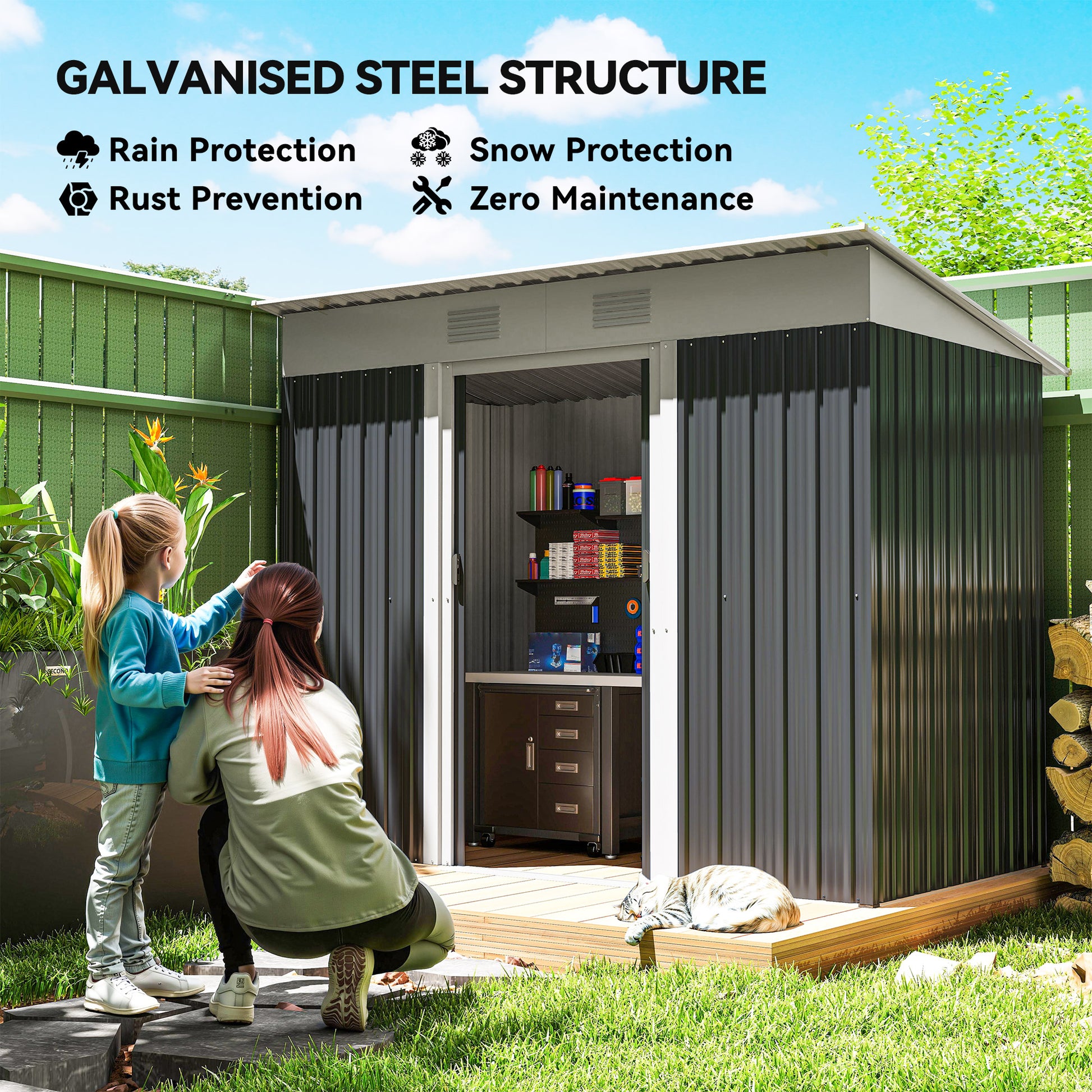 7' x 4' Outdoor Metal Storage Shed - Charcoal Grey-Patio & Garden > Lawn & Garden > Sheds-DECOROLALA