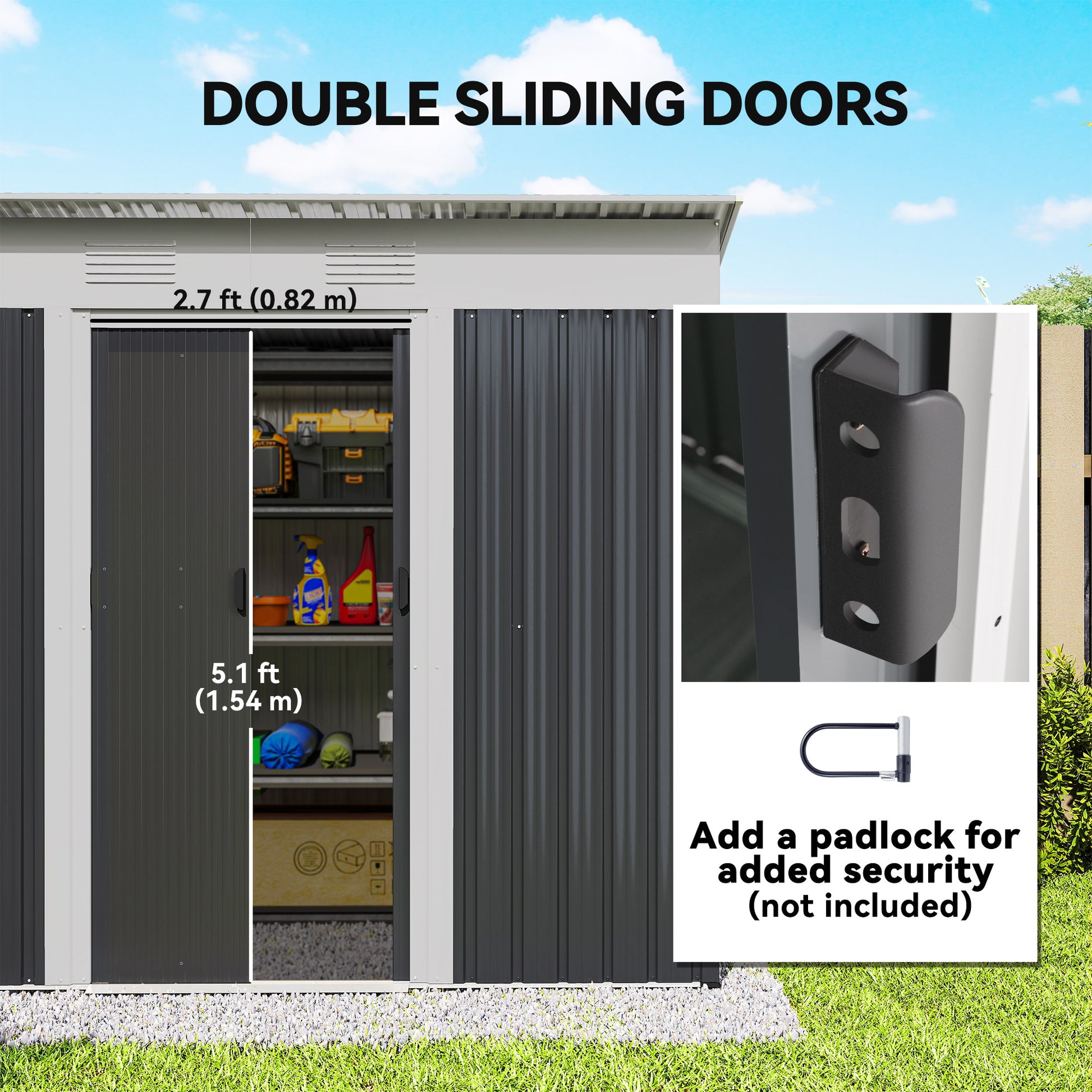 7' x 4' Outdoor Metal Storage Shed - Charcoal Grey-Patio & Garden > Lawn & Garden > Sheds-DECOROLALA