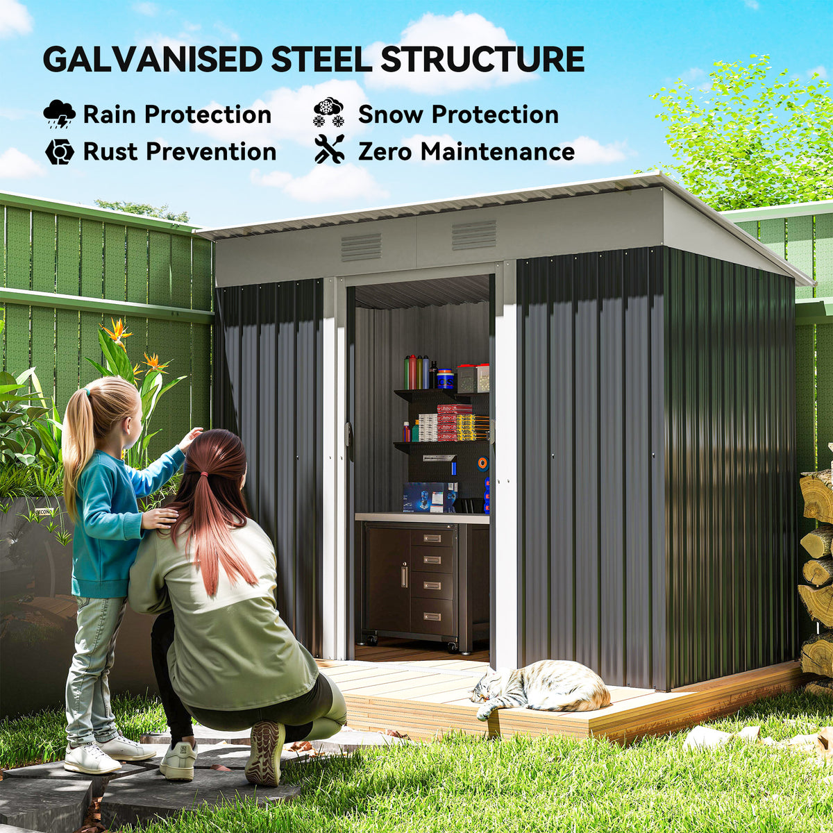 7' x 4' Outdoor Metal Storage Shed - Charcoal Grey-Patio & Garden > Lawn & Garden > Sheds-DECOROLALA