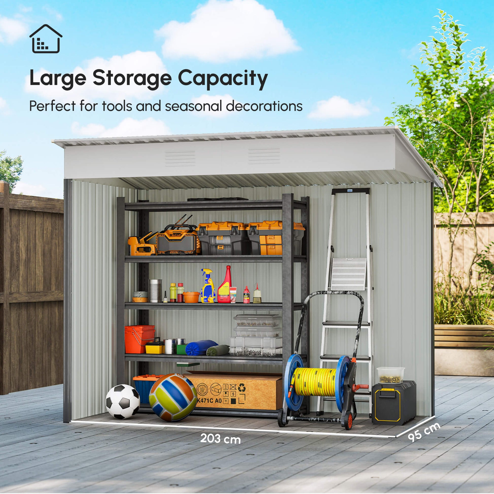 7' x 4' Outdoor Metal Storage Shed - Charcoal Grey-Patio & Garden > Lawn & Garden > Sheds-DECOROLALA