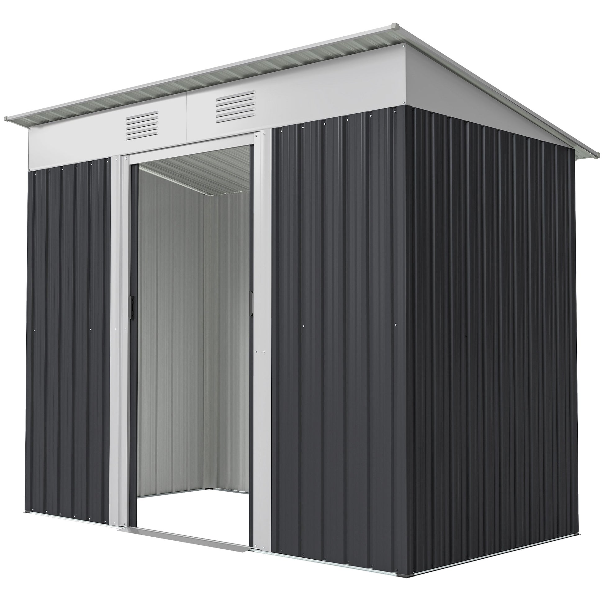 7' x 4' Outdoor Metal Storage Shed - Charcoal Grey-Patio & Garden > Lawn & Garden > Sheds-DECOROLALA