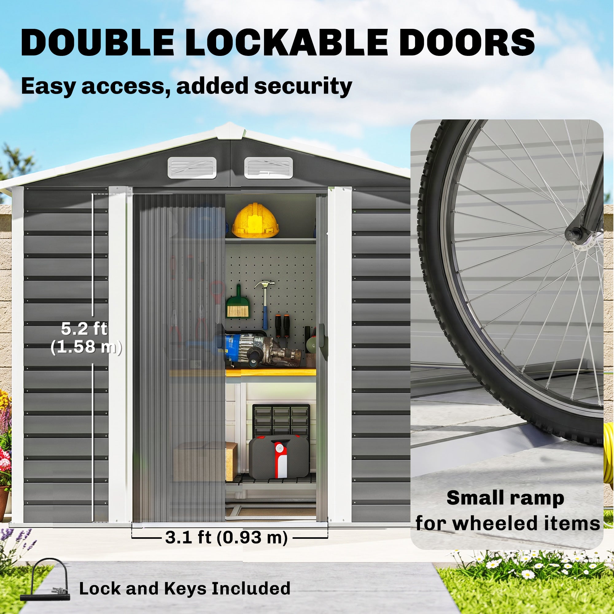 7' x 4' Outdoor Metal Storage Shed - Dark Grey-Patio & Garden > Lawn & Garden > Sheds-DECOROLALA