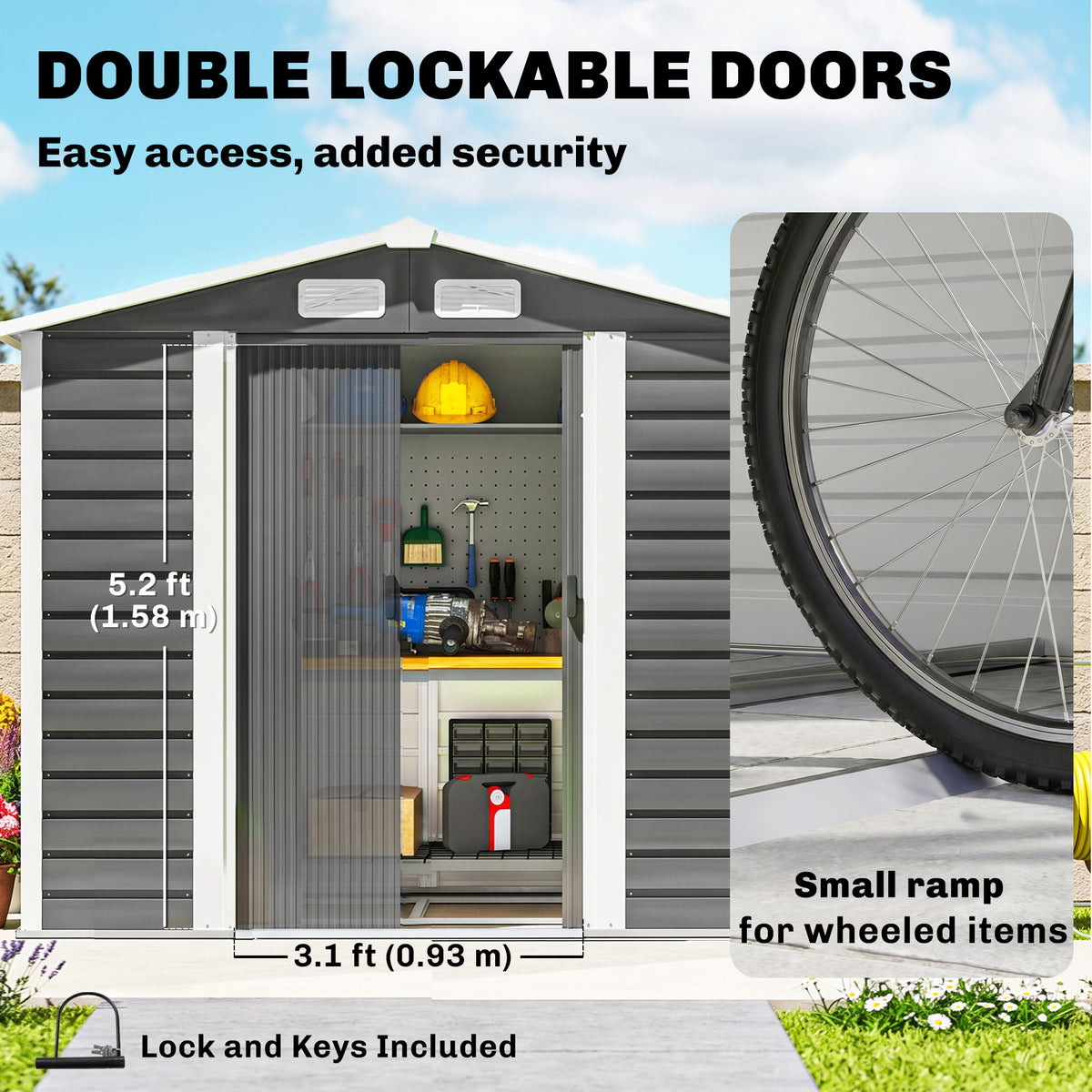 7' x 4' Outdoor Metal Storage Shed - Dark Grey-Patio & Garden > Lawn & Garden > Sheds-DECOROLALA