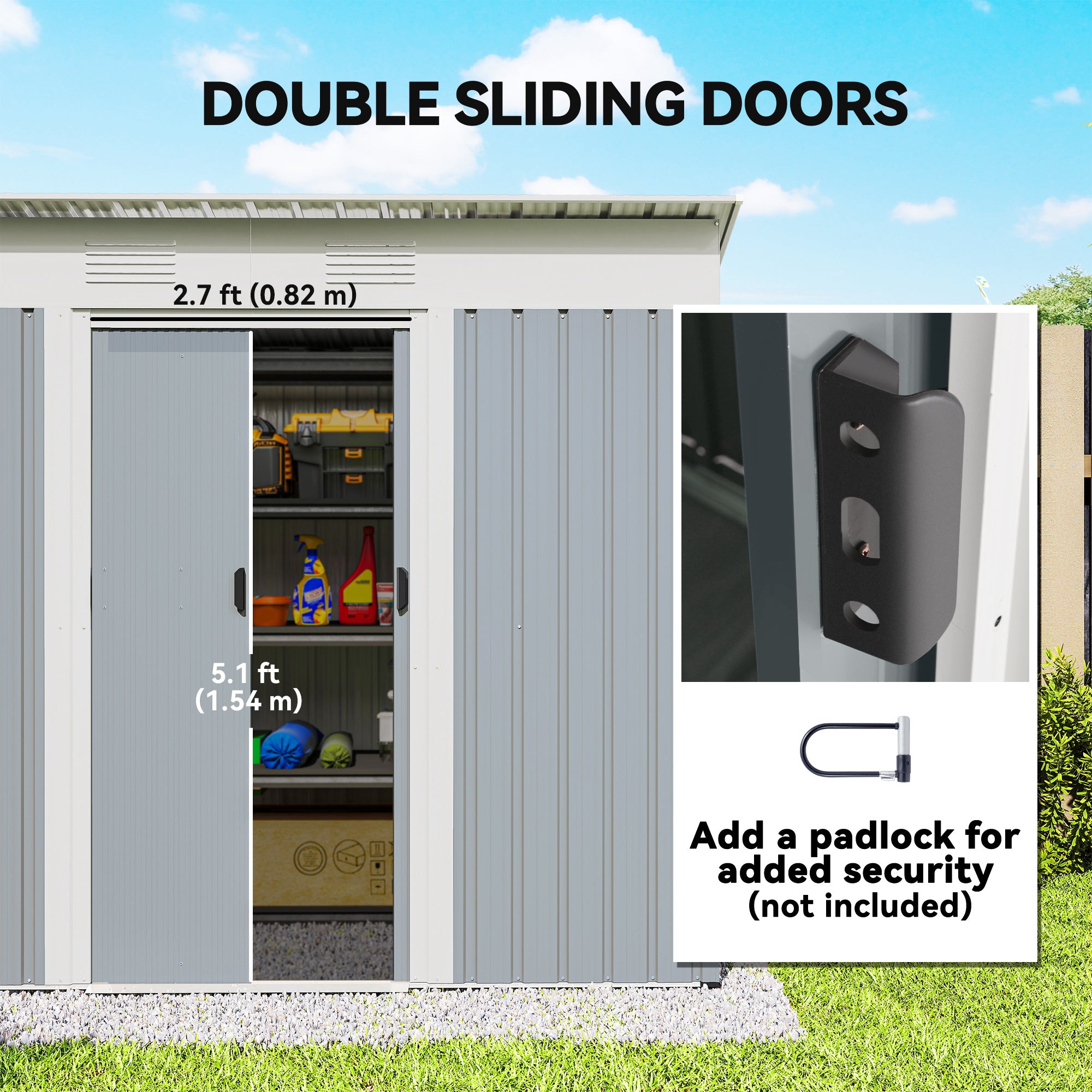 7' x 4' Outdoor Metal Storage Shed - Grey Galvanized Steel-Patio & Garden > Lawn & Garden > Sheds-DECOROLALA