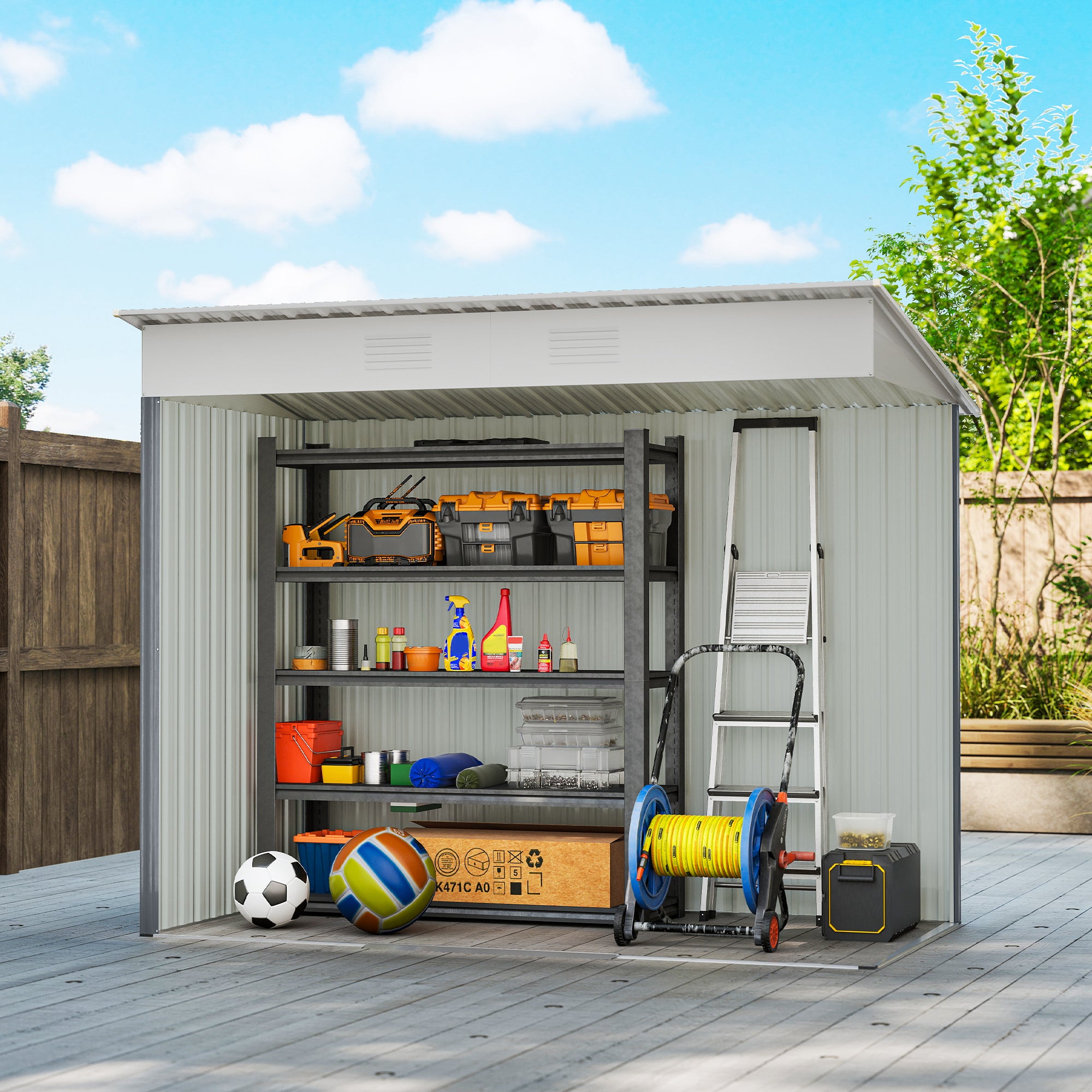 7' x 4' Outdoor Metal Storage Shed - Grey Galvanized Steel-Patio & Garden > Lawn & Garden > Sheds-DECOROLALA
