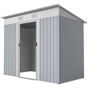 7' x 4' Outdoor Metal Storage Shed - Grey Galvanized Steel-Patio & Garden > Lawn & Garden > Sheds-DECOROLALA