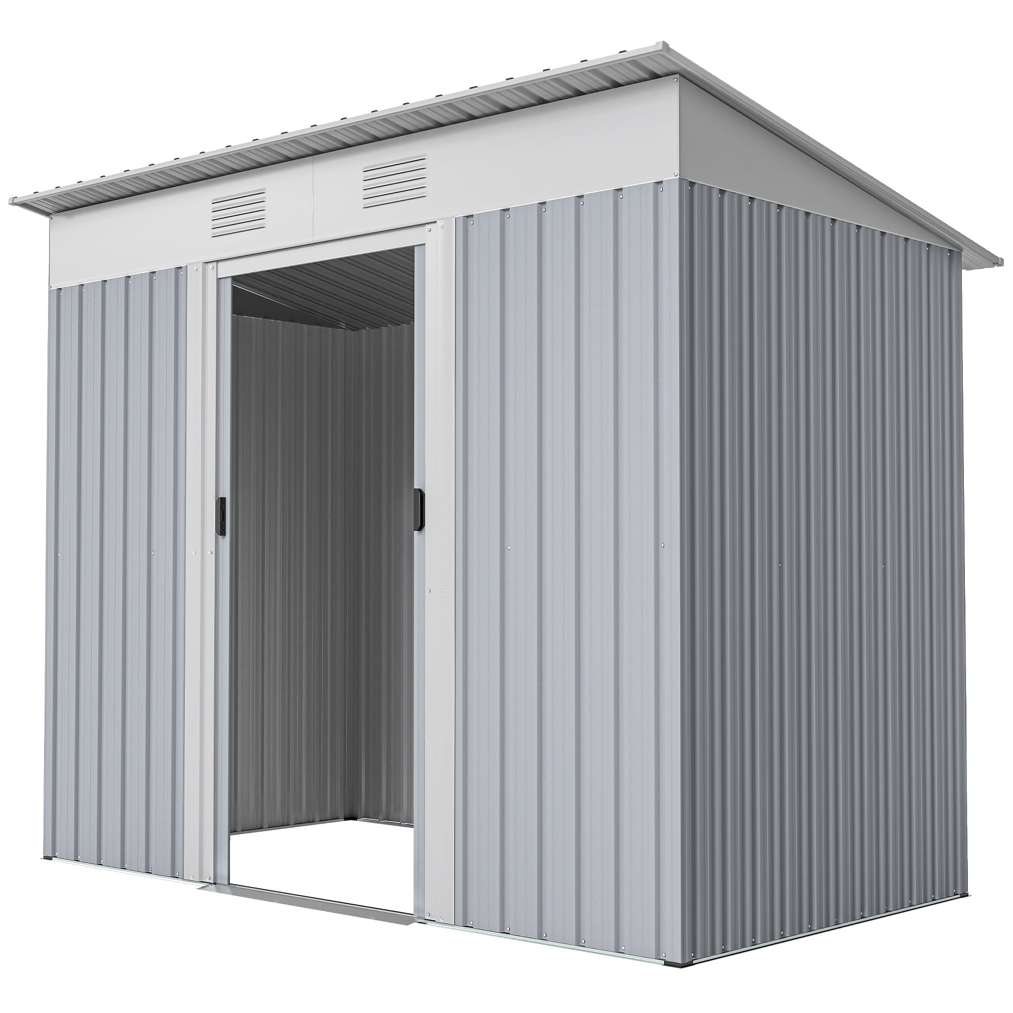 7' x 4' Outdoor Metal Storage Shed - Grey Galvanized Steel-Patio & Garden > Lawn & Garden > Sheds-DECOROLALA