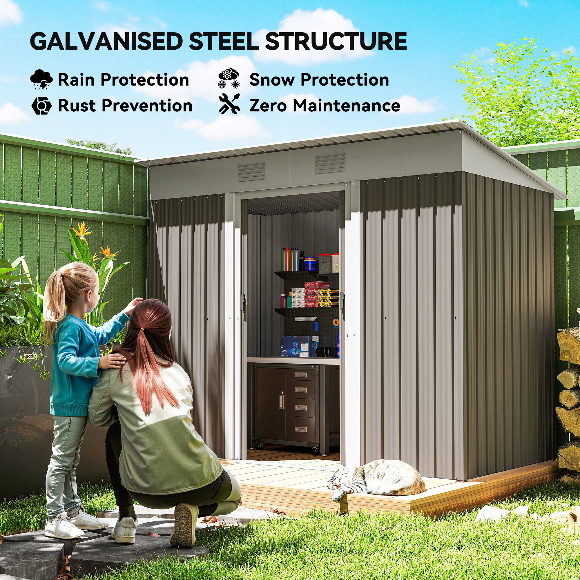 7' x 4' Outdoor Metal Storage Shed - Light Grey-Patio & Garden > Lawn & Garden > Sheds-DECOROLALA