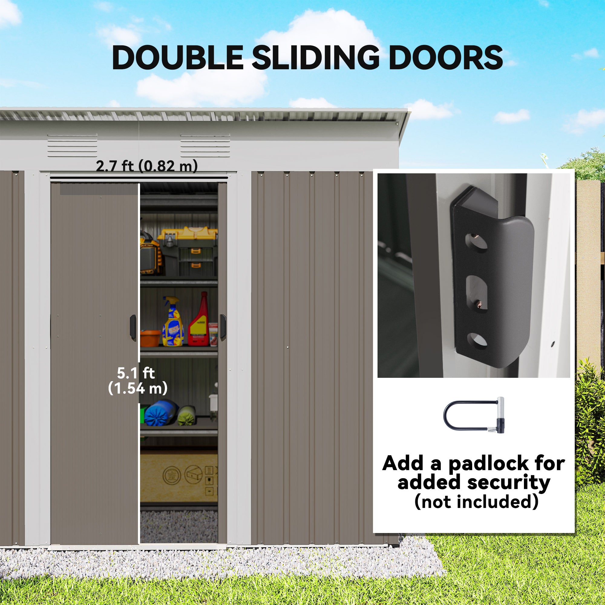 7' x 4' Outdoor Metal Storage Shed - Light Grey-Patio & Garden > Lawn & Garden > Sheds-DECOROLALA