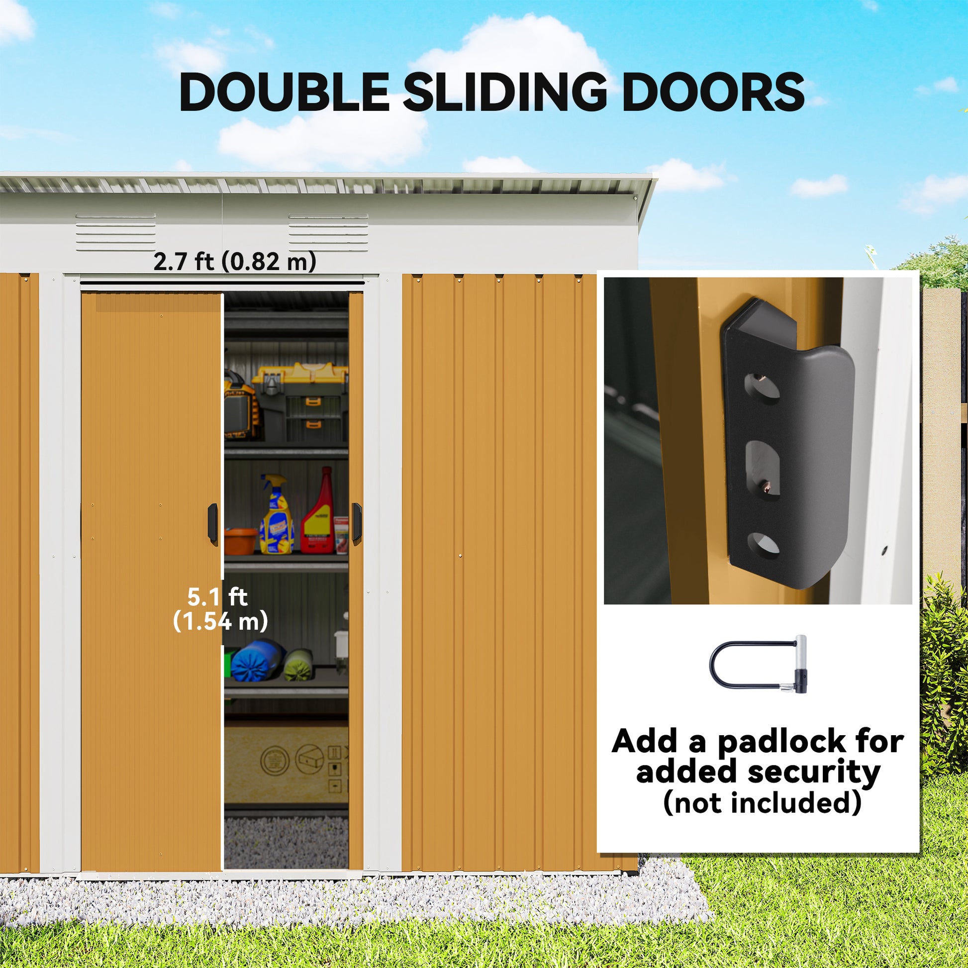 7' x 4' Outdoor Metal Storage Shed - Yellow Galvanized Steel-Patio & Garden > Lawn & Garden > Sheds-DECOROLALA