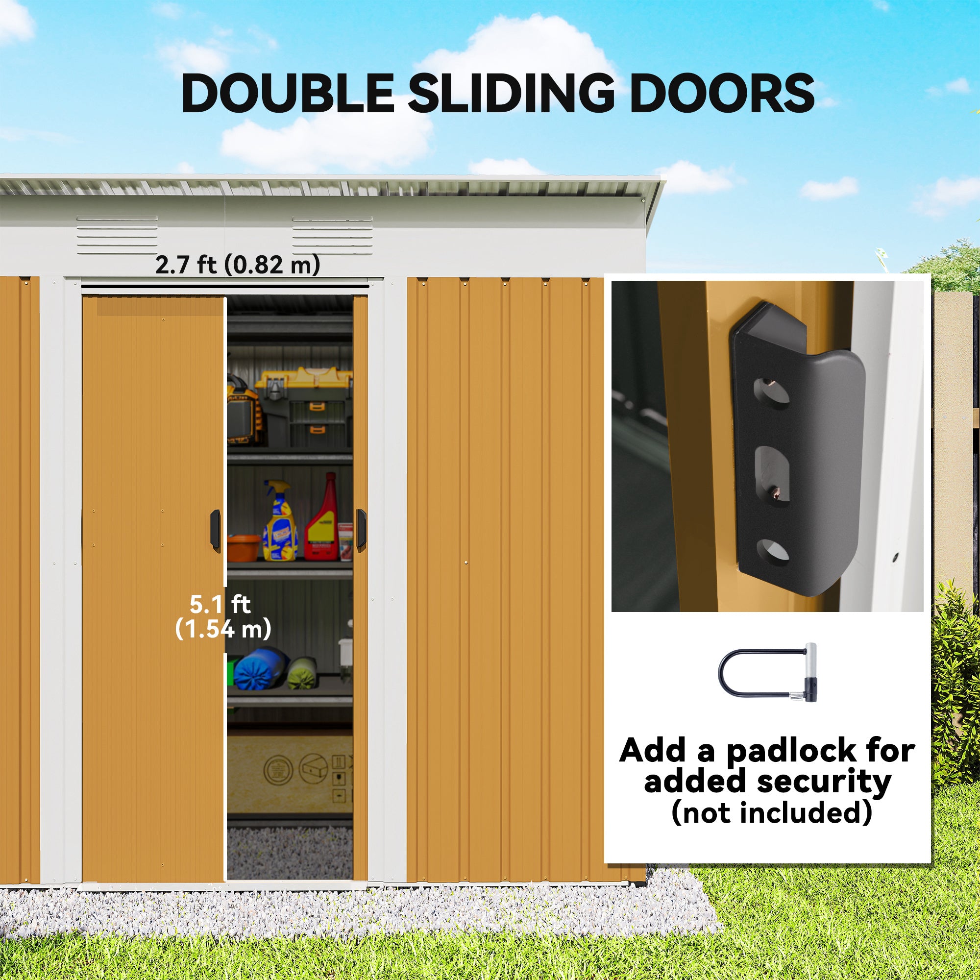 7' x 4' Outdoor Metal Storage Shed - Yellow Galvanized Steel-Patio & Garden > Lawn & Garden > Sheds-DECOROLALA