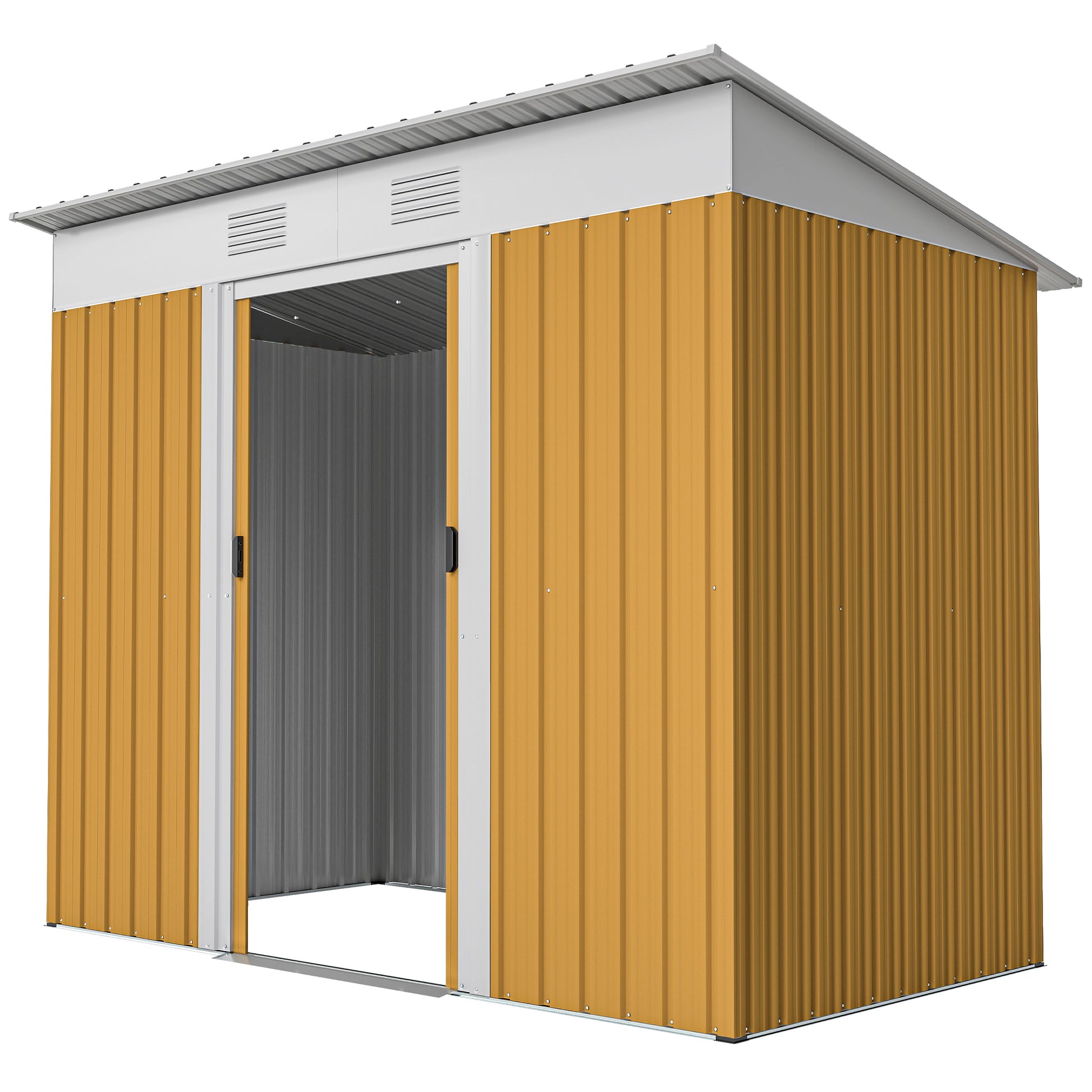 7' x 4' Outdoor Metal Storage Shed - Yellow Galvanized Steel-Patio & Garden > Lawn & Garden > Sheds-DECOROLALA