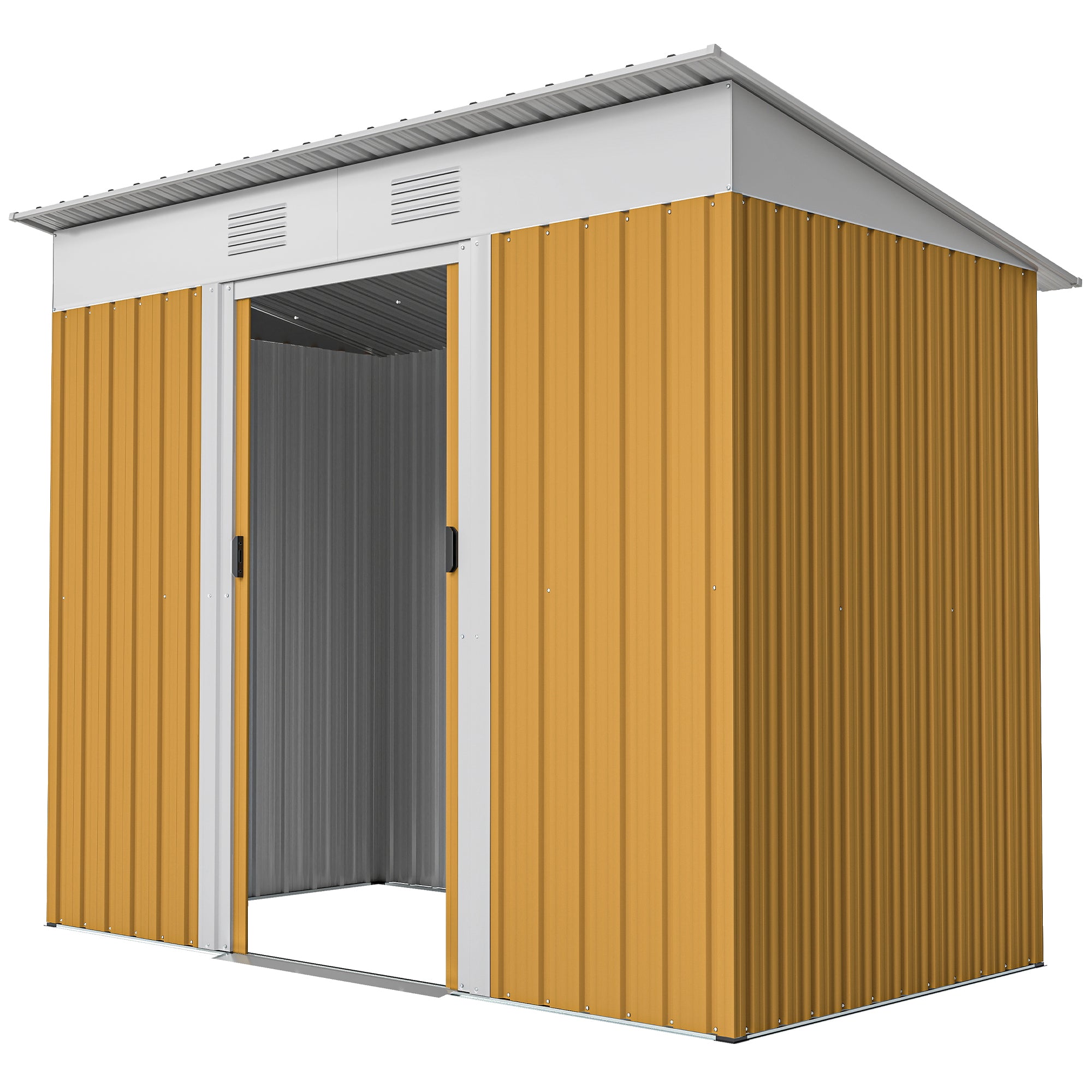 7' x 4' Outdoor Metal Storage Shed - Yellow Galvanized Steel-Patio & Garden > Lawn & Garden > Sheds-DECOROLALA