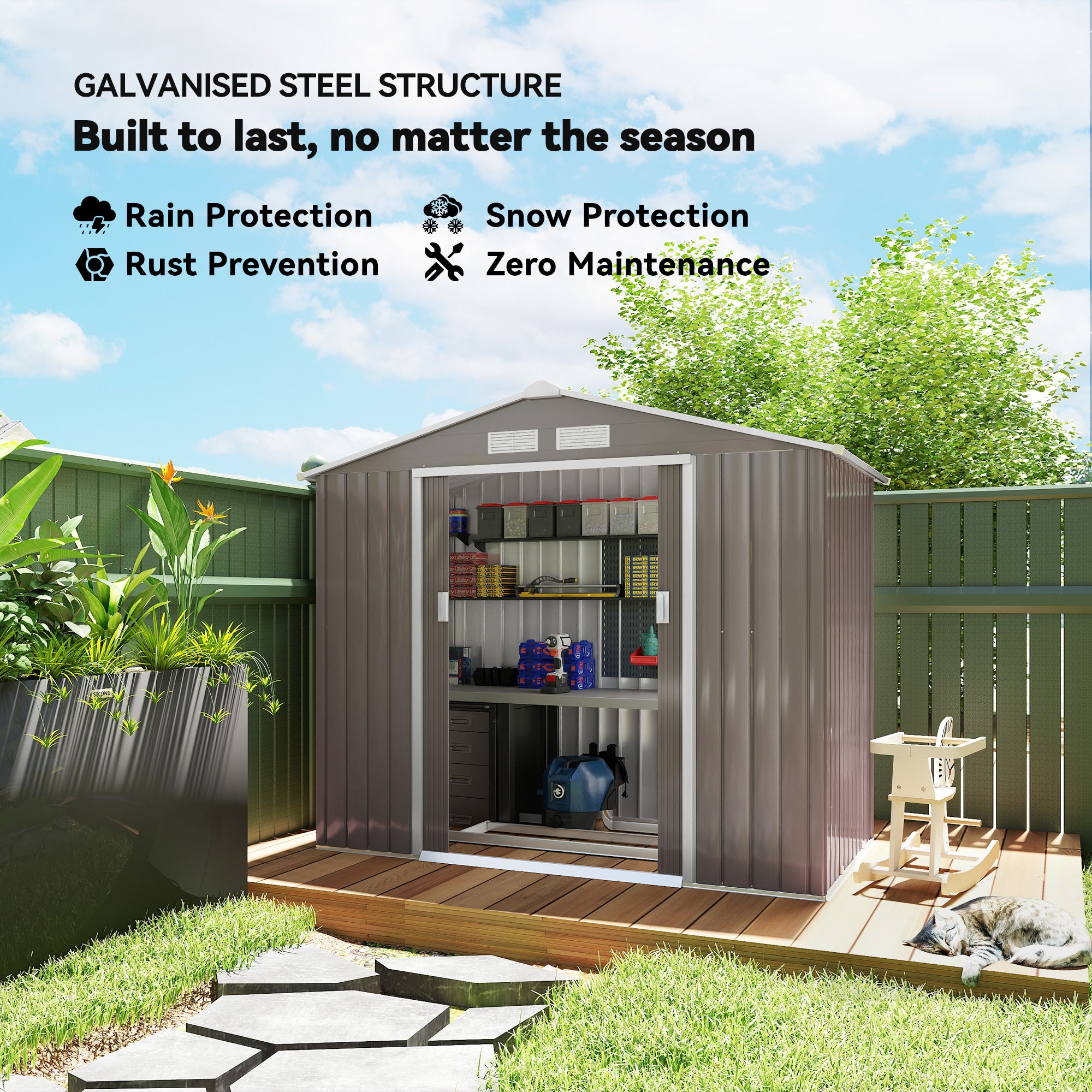 7 x 4 x 6 ft Metal Outdoor Storage Shed - Light Brown-Patio & Garden > Lawn & Garden > Sheds-DECOROLALA