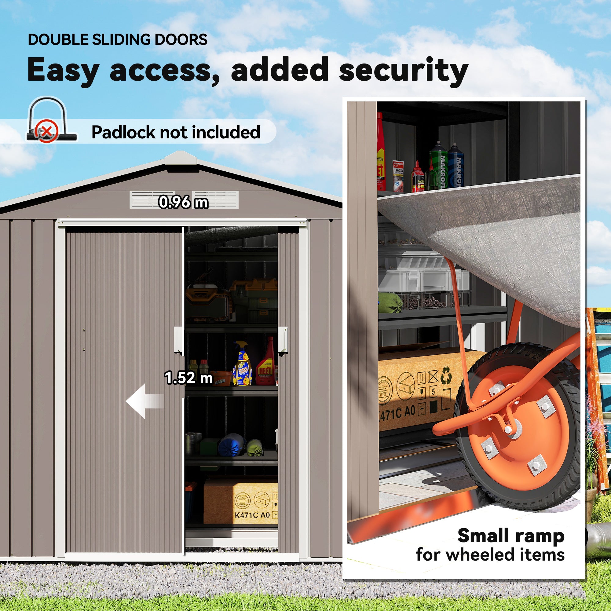 7 x 4 x 6 ft Metal Outdoor Storage Shed - Light Brown-Patio & Garden > Lawn & Garden > Sheds-DECOROLALA