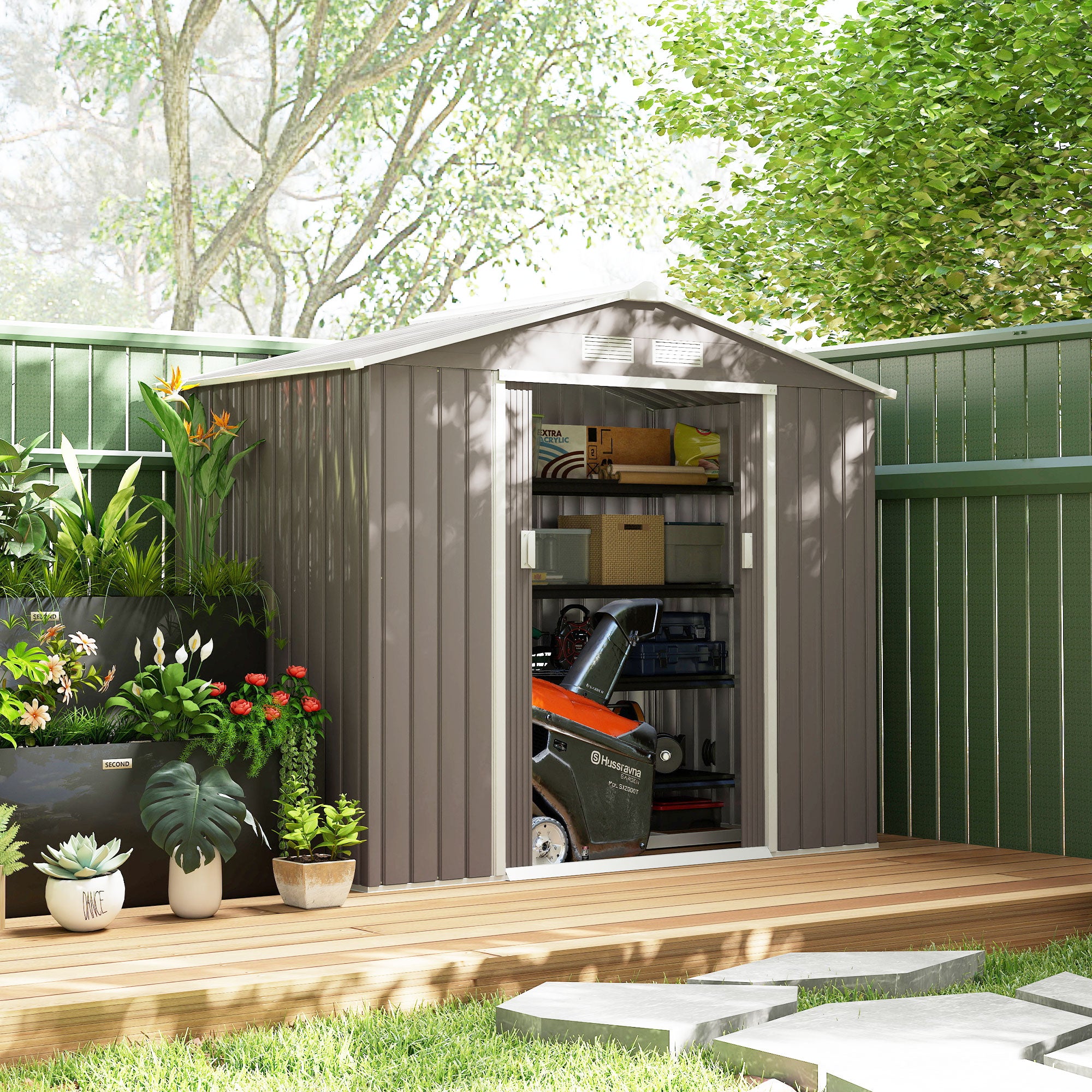 7 x 4 x 6 ft Metal Outdoor Storage Shed - Light Brown-Patio & Garden > Lawn & Garden > Sheds-DECOROLALA